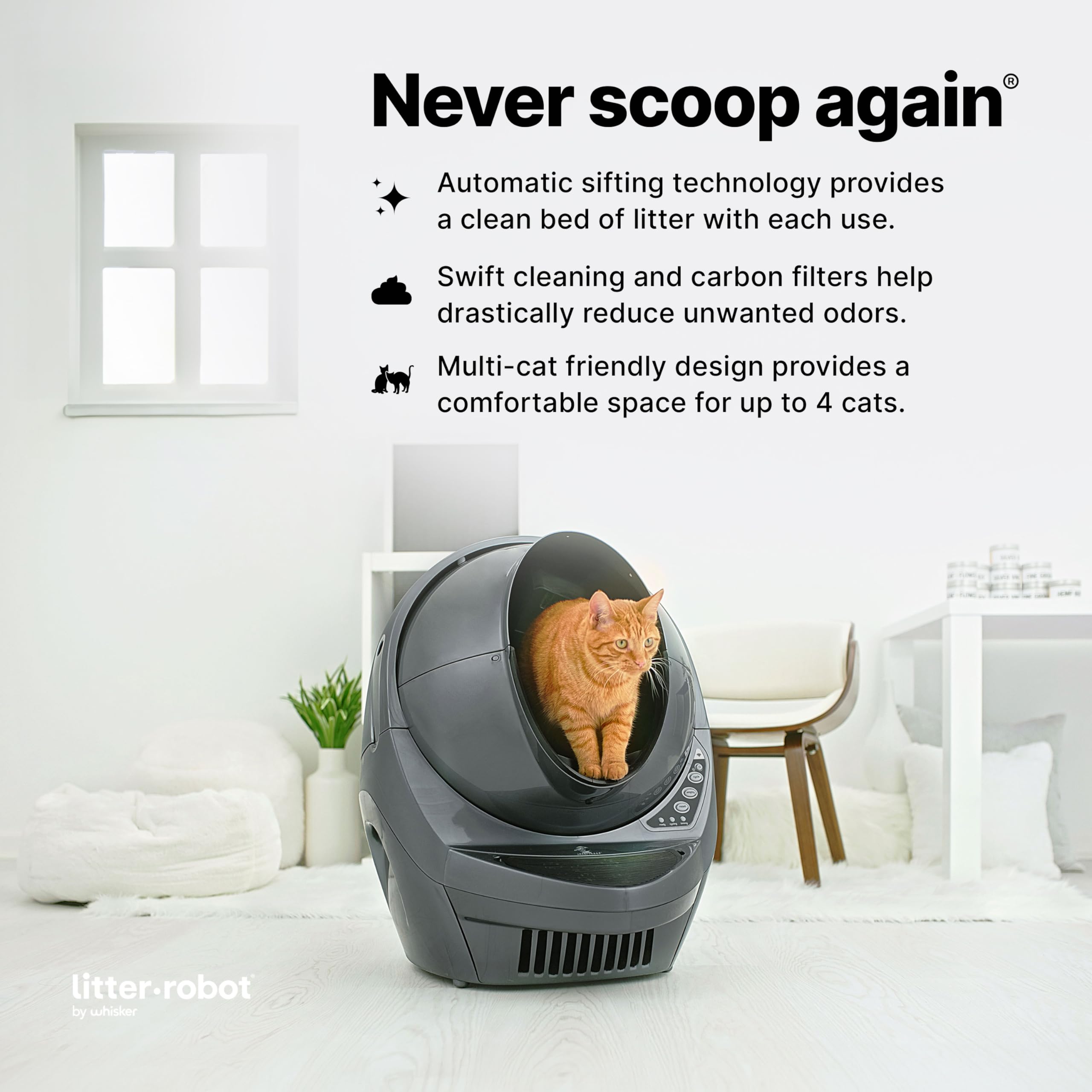 Litter-Robot 3 Connect By Whisker, Grey - Automatic, Self-Cleaning Cat Litter Box, Helps Reduce Litter Box Odors, Works With Alm