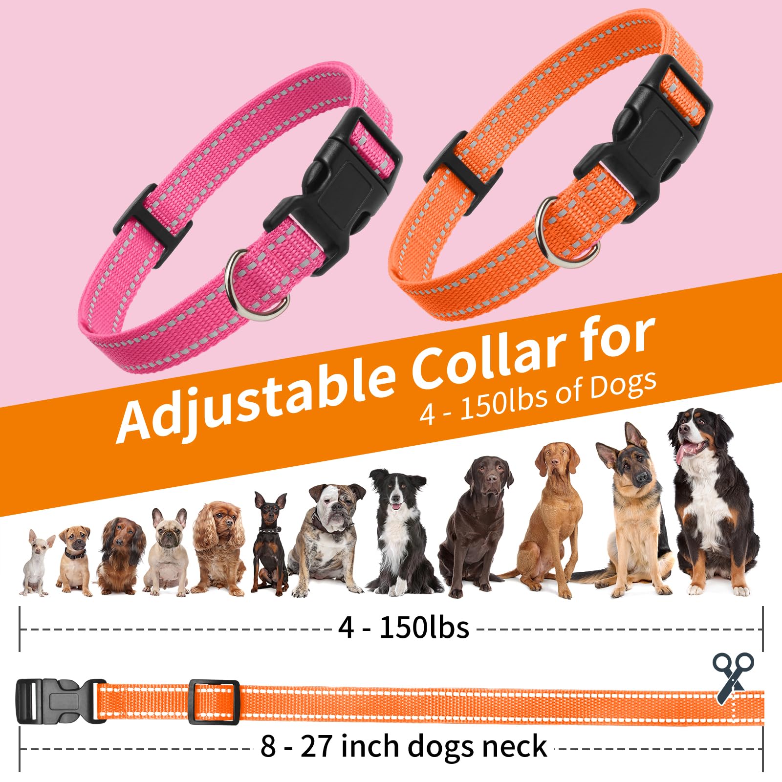 Paipaitek Replacement Training Shock Collar Compatible With E Collar Strap, 3/4 Inch Adjustable Reflective Dog Collar With Metal