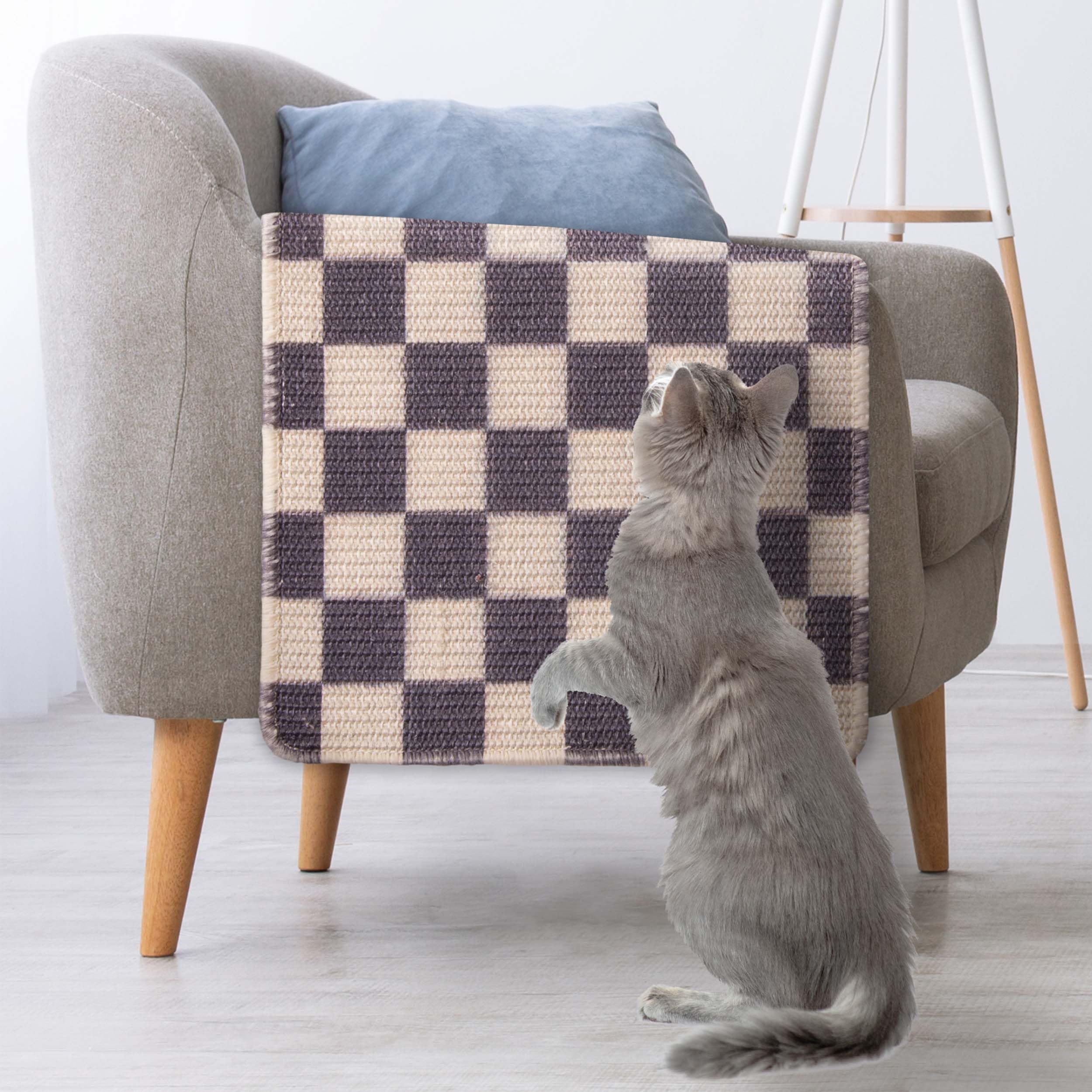 Sisal Cat Scratcher, [+ Catnip Fish Toy], Cat Wall Scratcher, Couch Protector From Cat Scratching, 24 X 15.8 With 12 Adhesive Ve