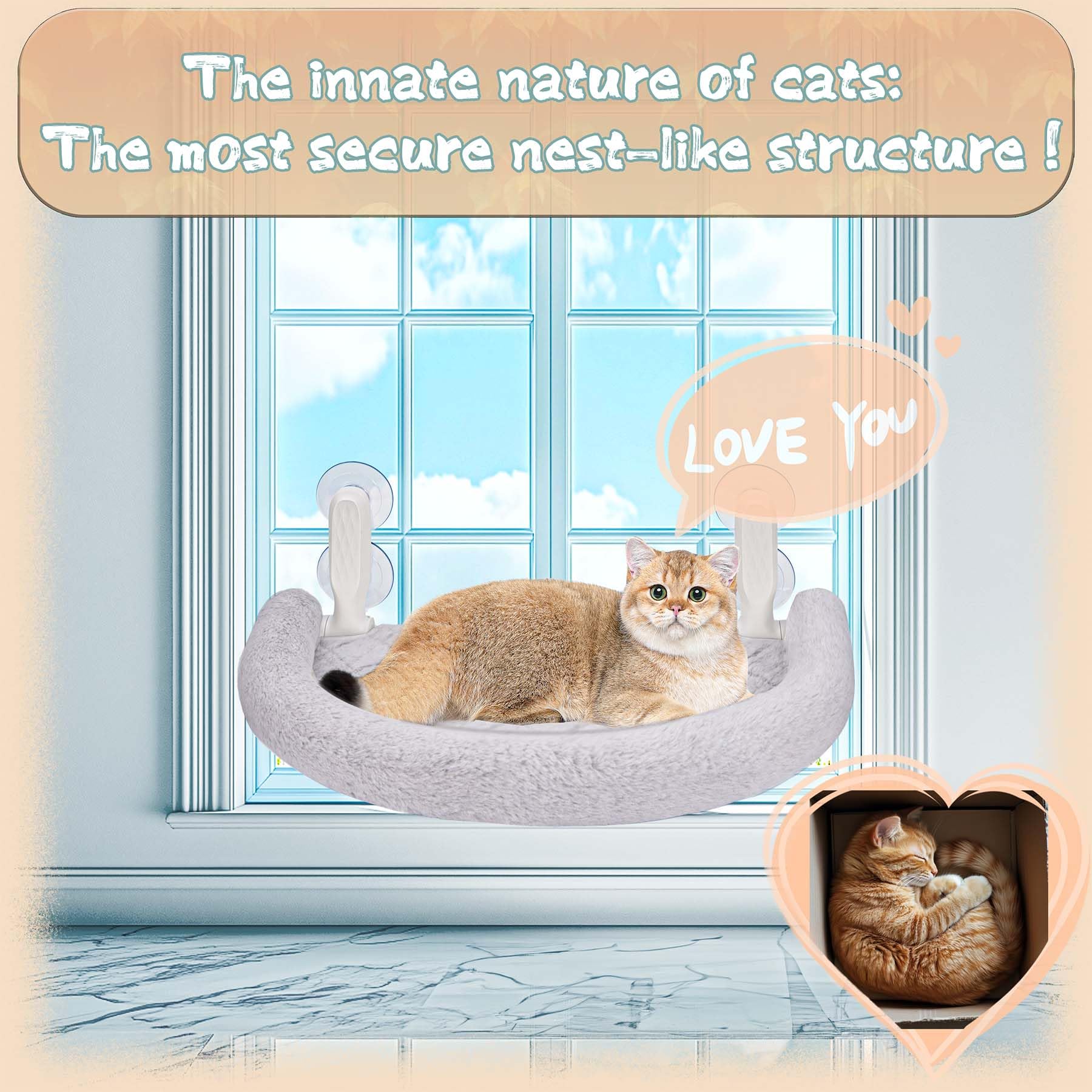 Rhergrac Cat Window Perch & Hammock - Exquisite Soft Wool Fleece, Safe & Comfortable Design With 4 Strong Suction Cups - Ideal F