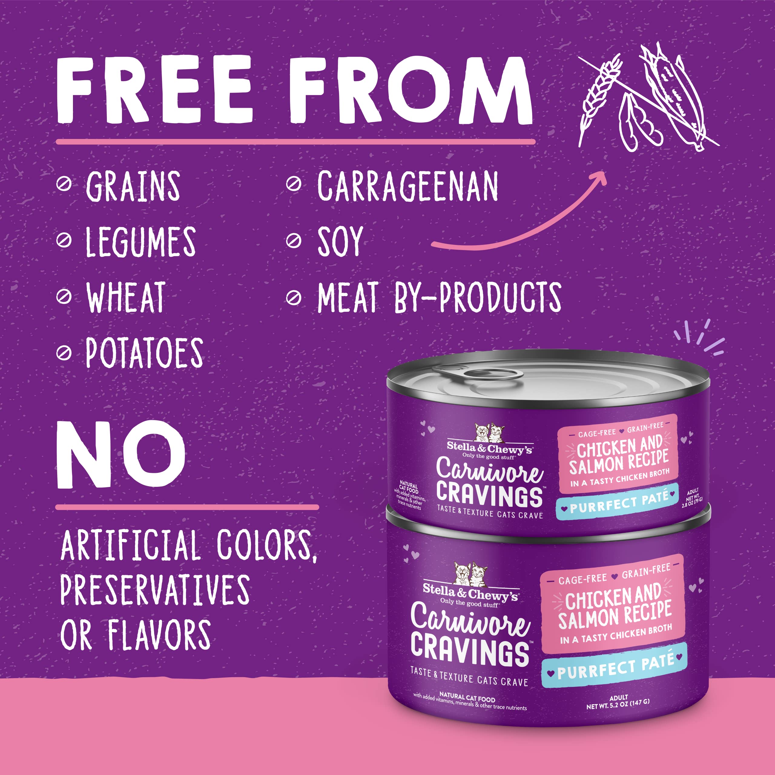 Stella & Chewy s Carnivore Cravings Purrfect Pate Cans - Grain Free, Protein Rich Wet Cat Food - Chicken & Salmon Recipe - (2.8