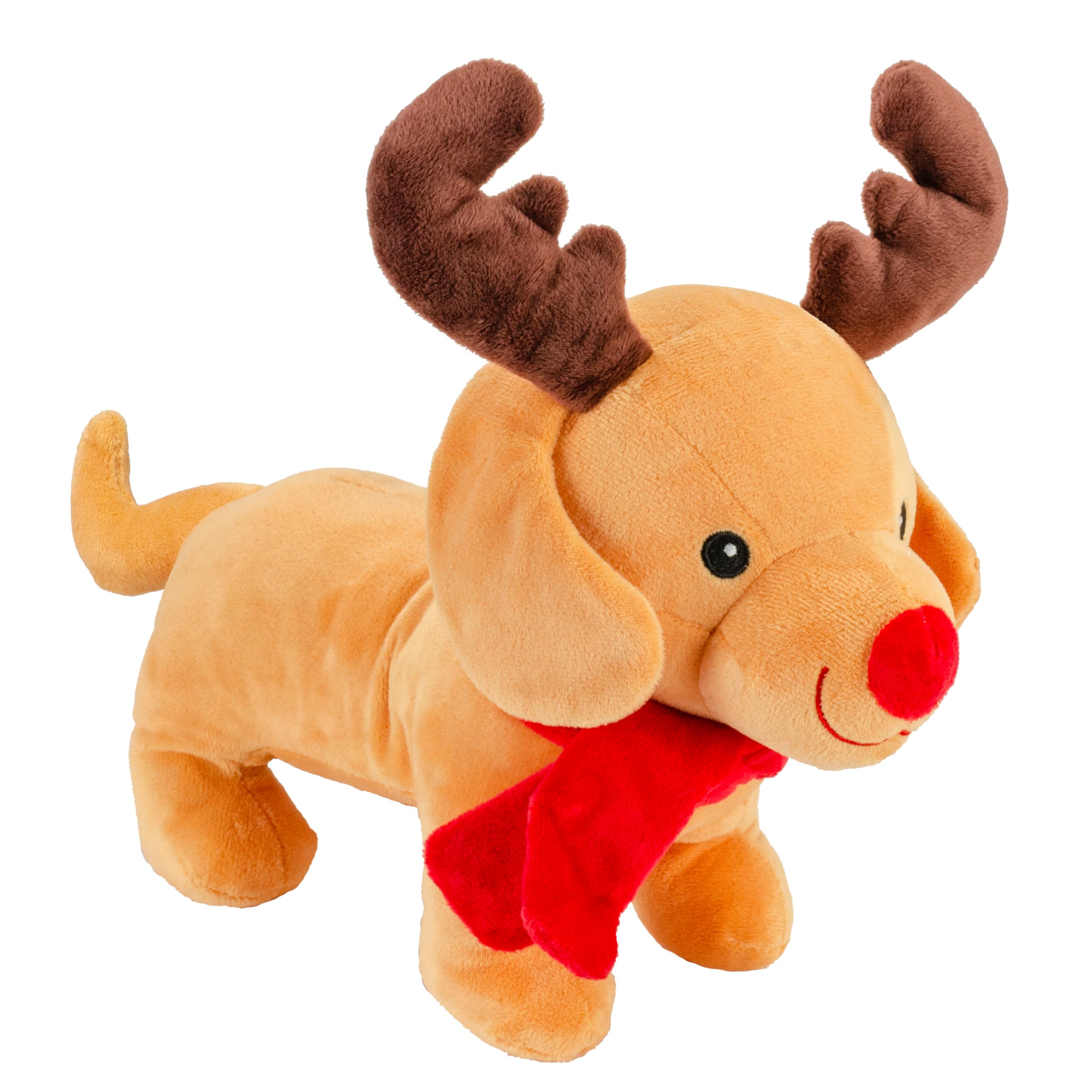 Giftable World Holiday Plush Pet Toy Fun For Christmas Designs With Squeaker Dog Chew Toy (12' Dachshund W/Antlers, Scarf And H