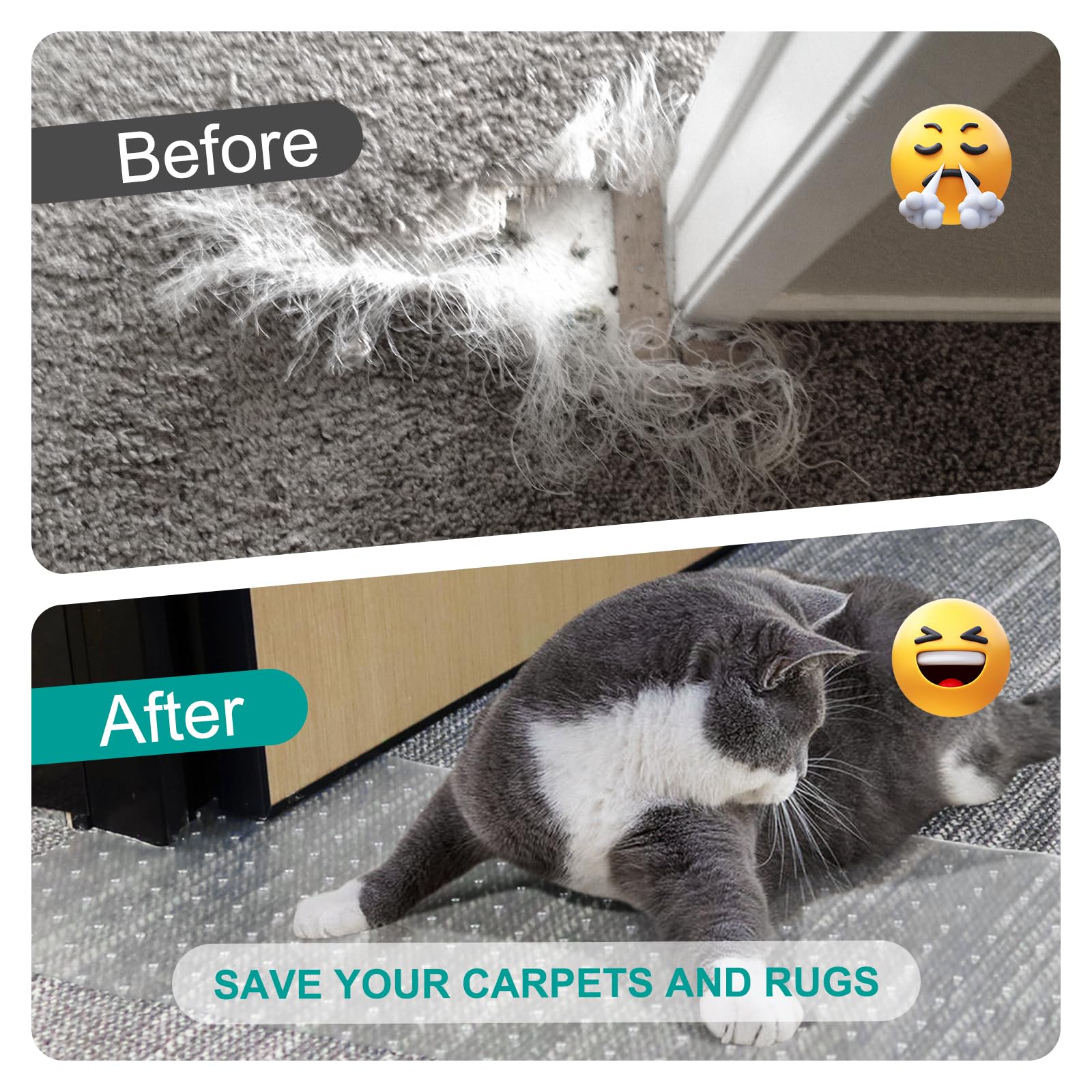 KHS 3PCS Plastic Carpet Protector for Pets, 3.6FT Carpet Scratch Stopper, Stop Cats from Scratching Carpets at Doorways, Easy to