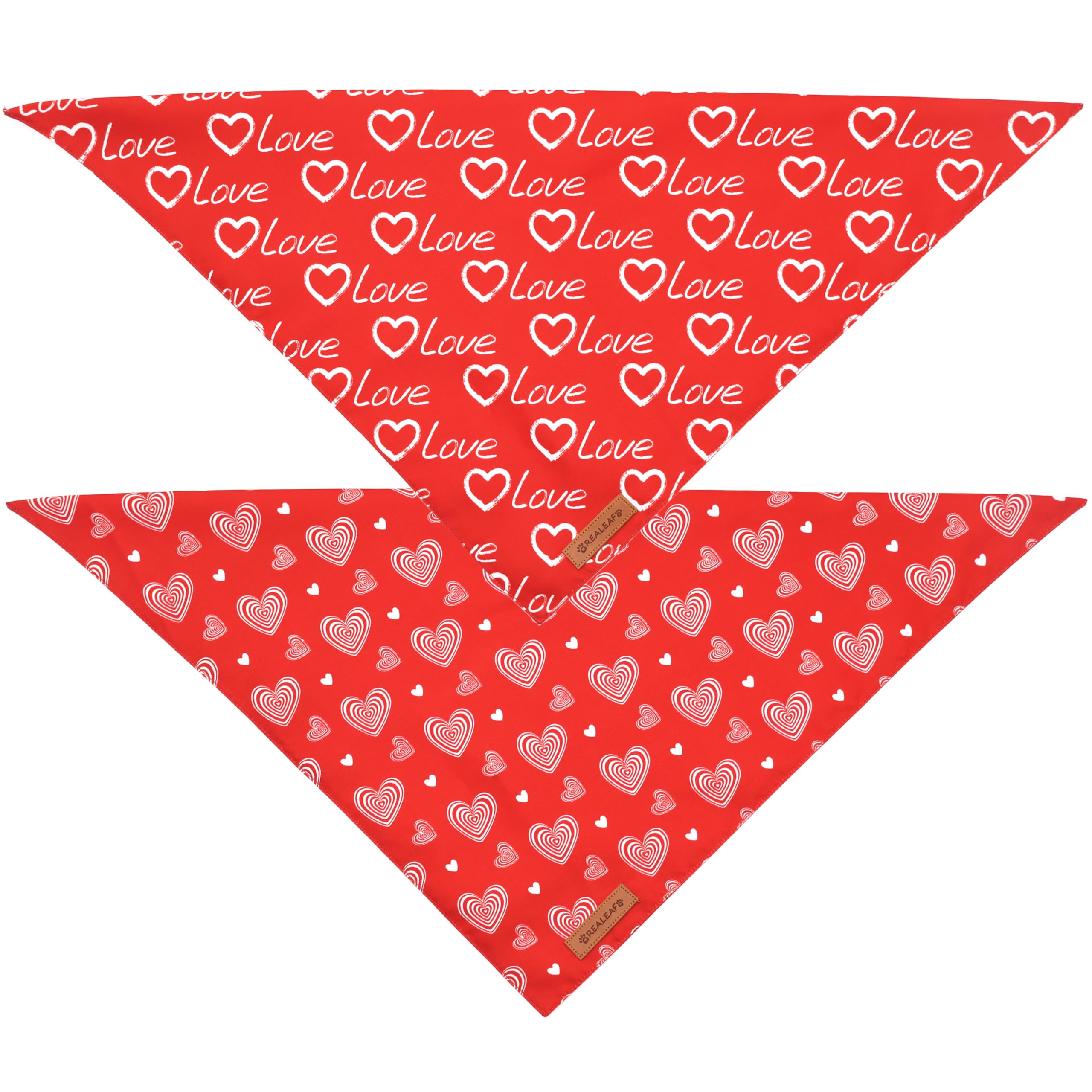 Realeaf Valentines Day Dog Bandanas 2 Pack, Reversible Love Pet Scarf For Boy And Girl, Premium Durable Fabric, Heart Bandana Fo