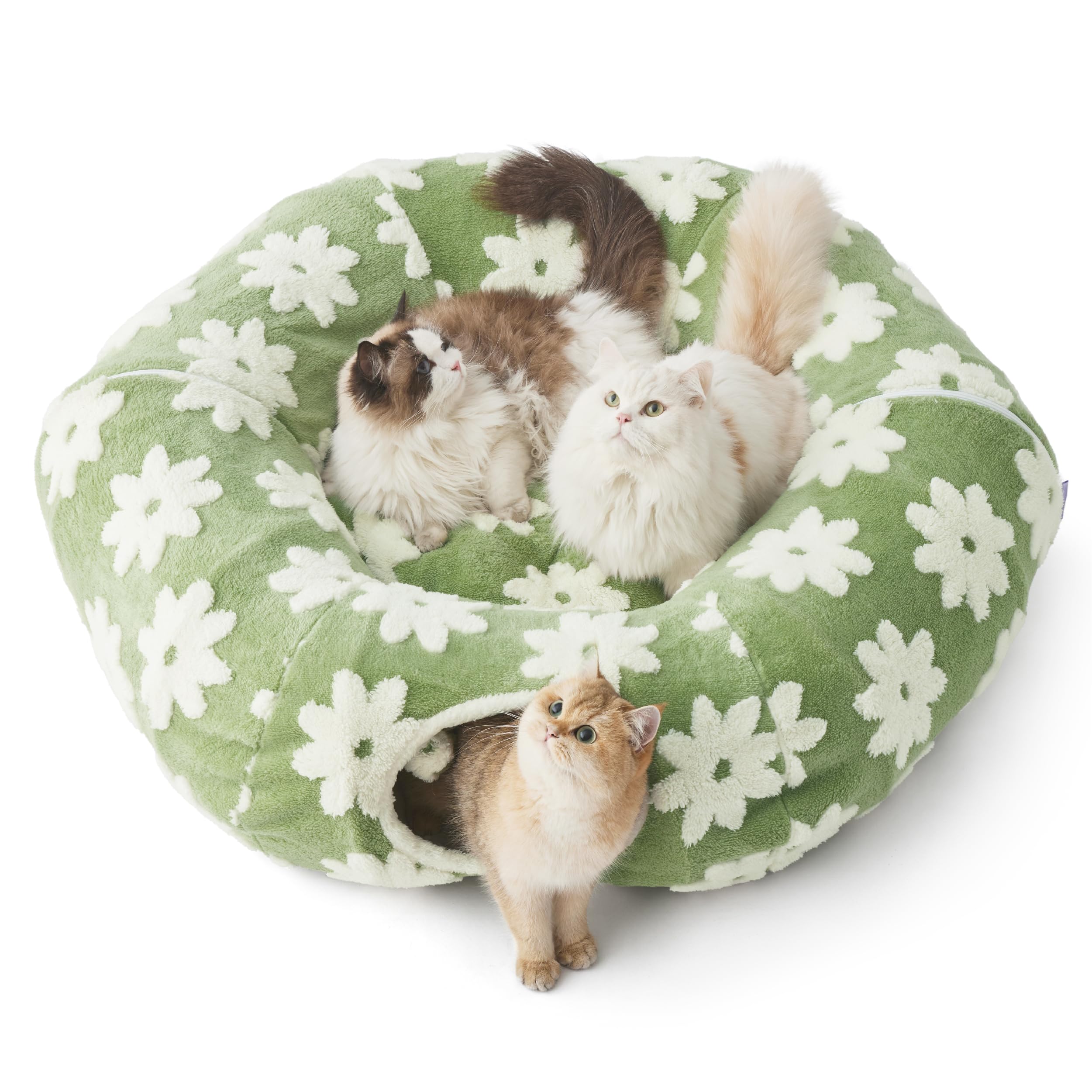 Lesure Large Cat Tunnel Bed - Cute Donut Bed For Indoor Cats With Washable Circle Cushion, Round Pet Peekaboo Cave Toy For Multi