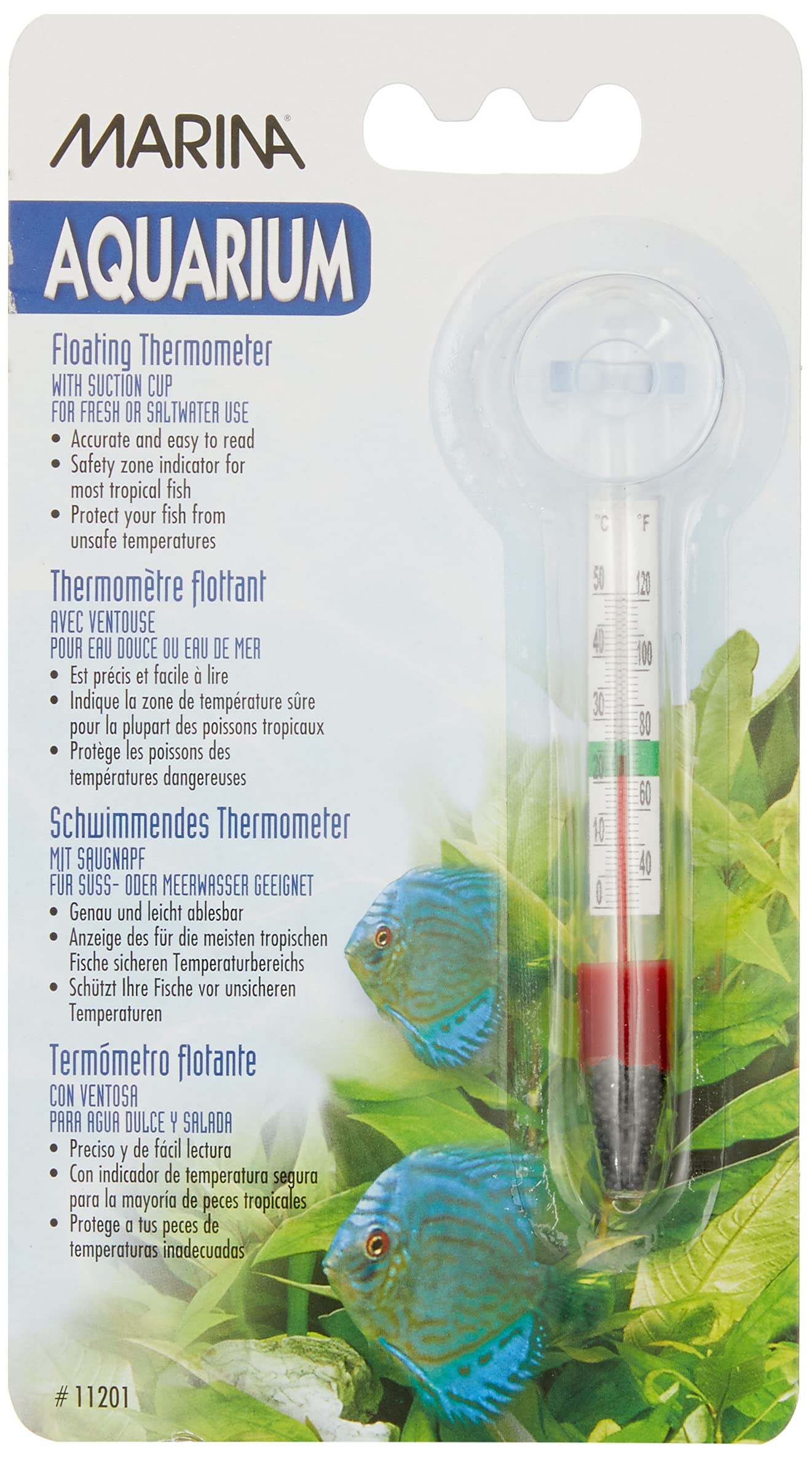 Marina Floating Thermometer For Betta Fish Tank With Suction Cup, Aquarium Thermometer, 11201A1