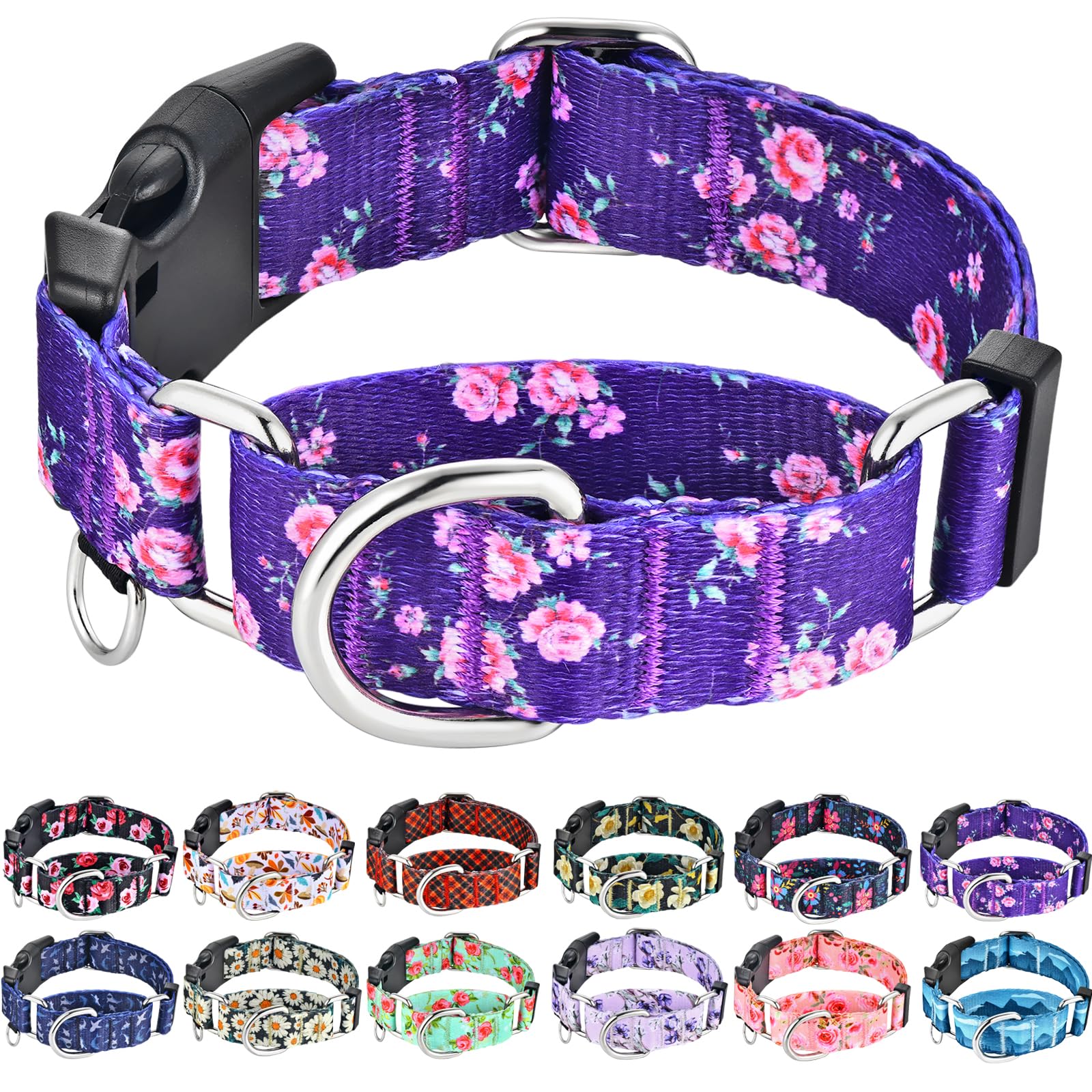 Fidohug Martingale Collar For Dogs With Buckle Purple Floral Girl Female Soft Nylon Dog Collars For Extra Large Dogs (Purple Flo