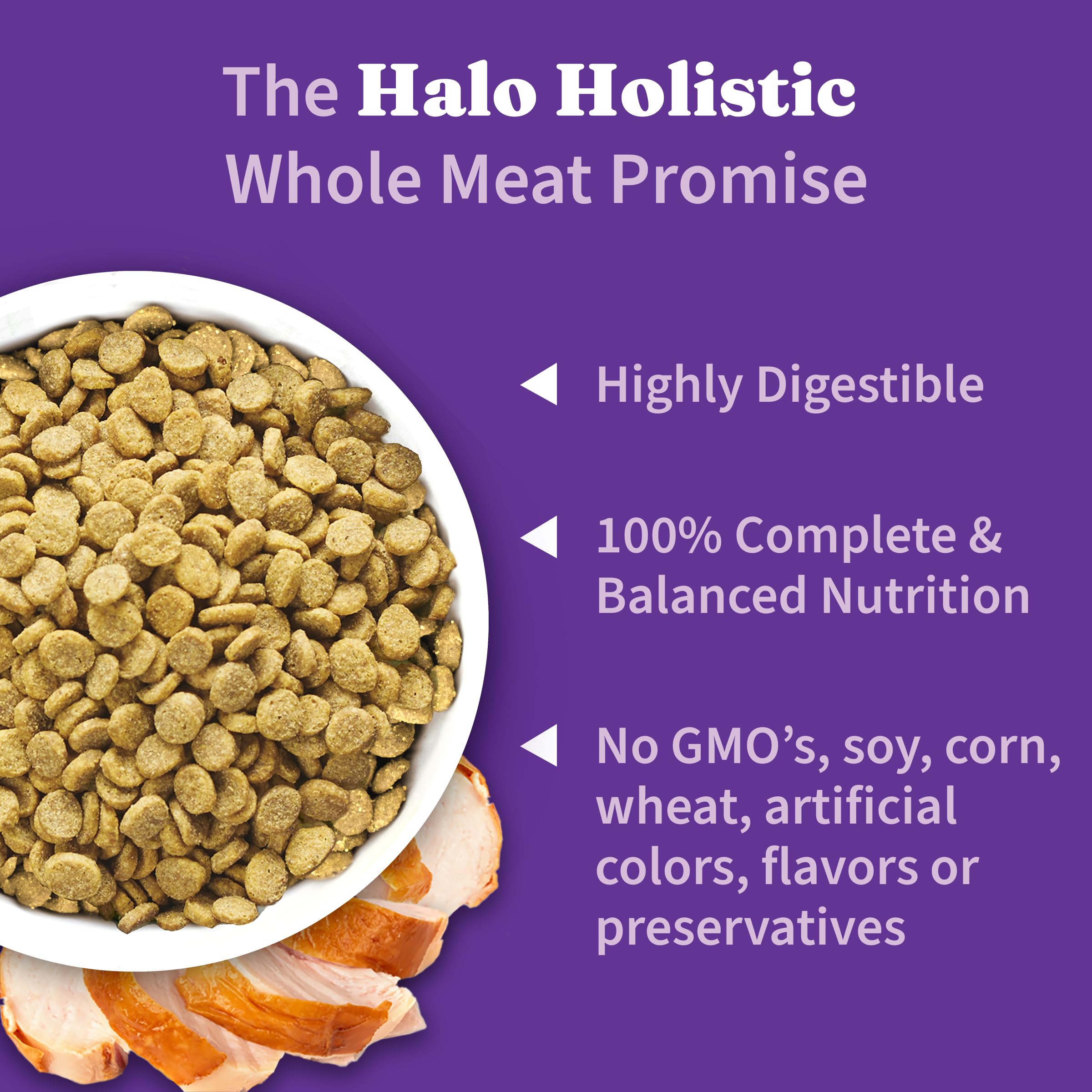 Halo Holistic Dog Food Cage Free Turkey & Sweet Potato Formula, Grain Free Dry Dog Food, for Healthy Weight Support, Kibble for