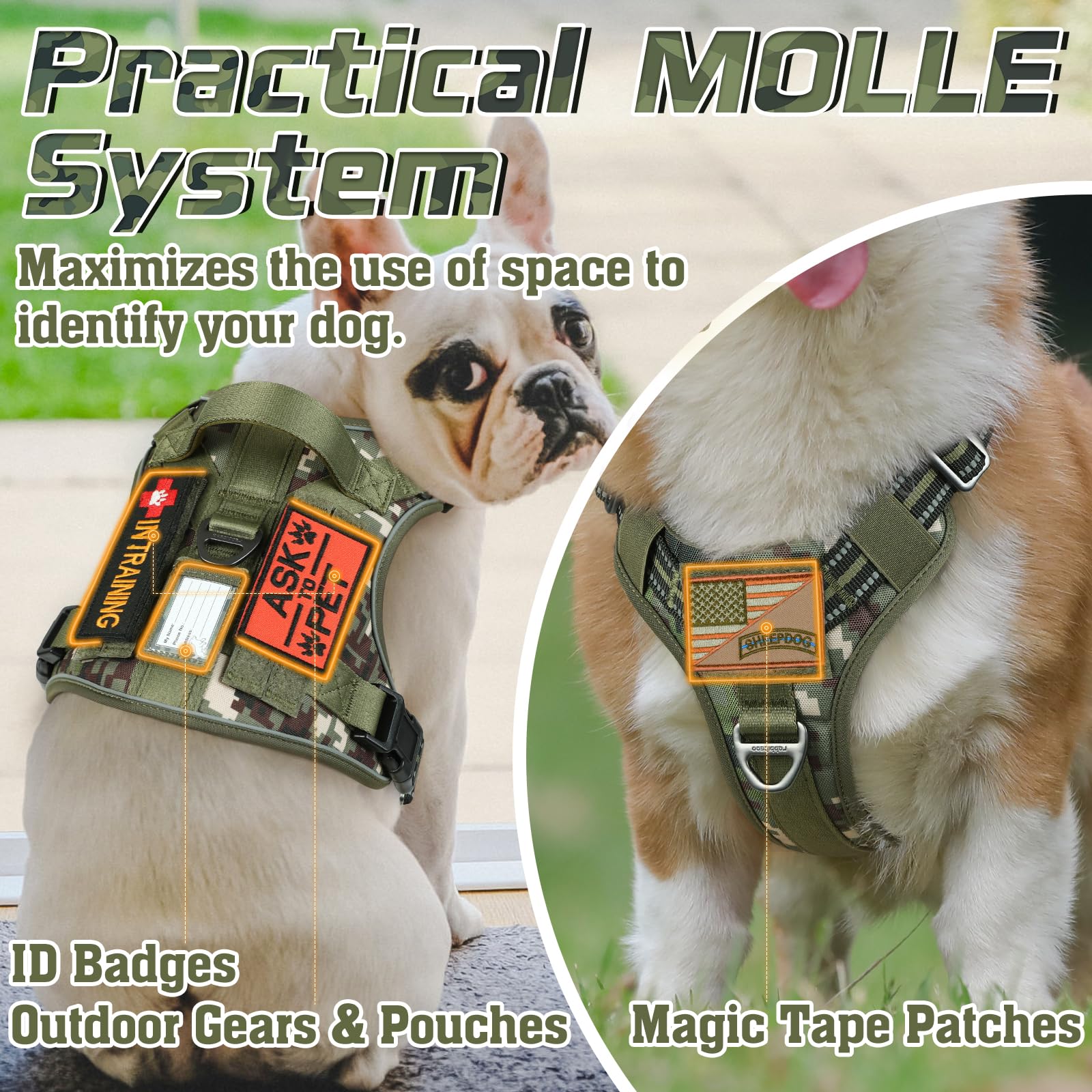 Rabbitgoo Tactical Dog Harness Medium Sized Dog, No Pull Military Service Vest With Handle & Molle, Easy Control For Training Wa