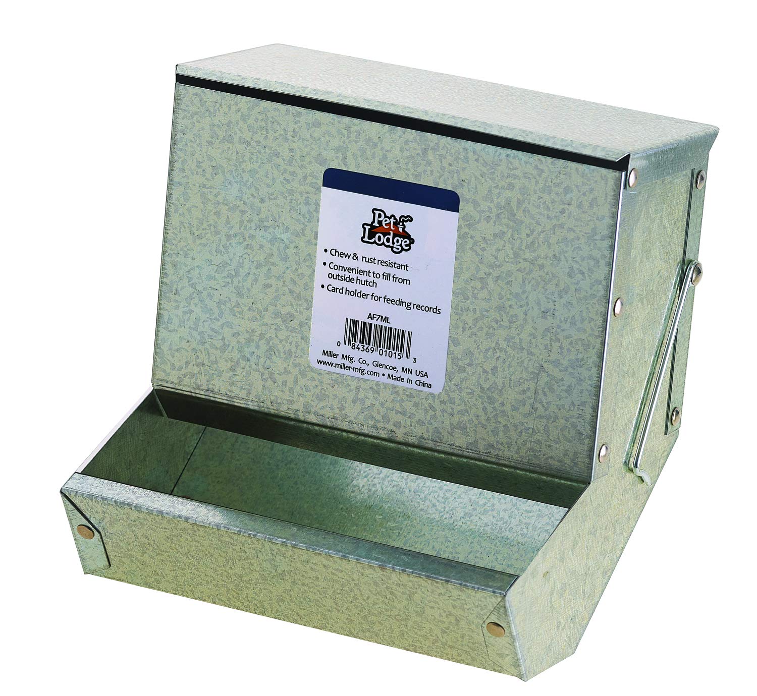 LITTLE GIANT Steel Small Animal Feeder with Lid - Pet Lodge - Small Animal Feed Box, Hold Several Days Worth of Feed, Great for 