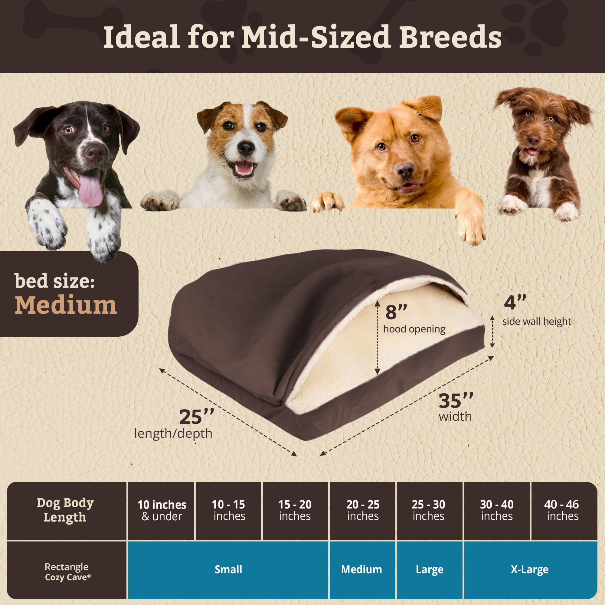 Snoozer Pet Products Luxury Rectangle Cozy Cave Dog Bed With Microsuede, Medium, Hot Fudge