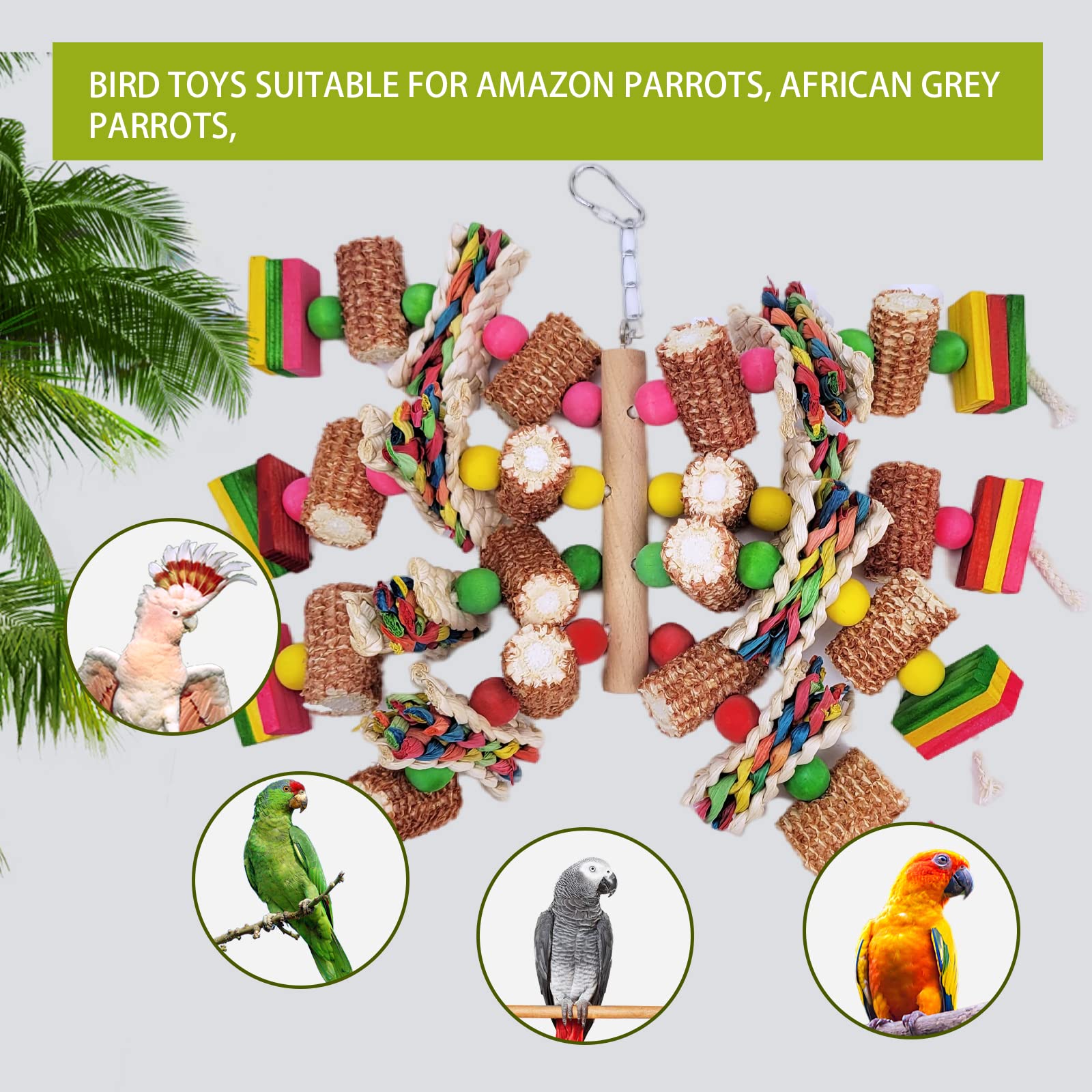 Bird Toys, Parrot Toys, Bird Toys Made Of Natural Multi-Colored Wooden Blocks For African Grey Parrots, Amazon Parrots, Small And Medium-Sized Birds To Exercise Beak Strength