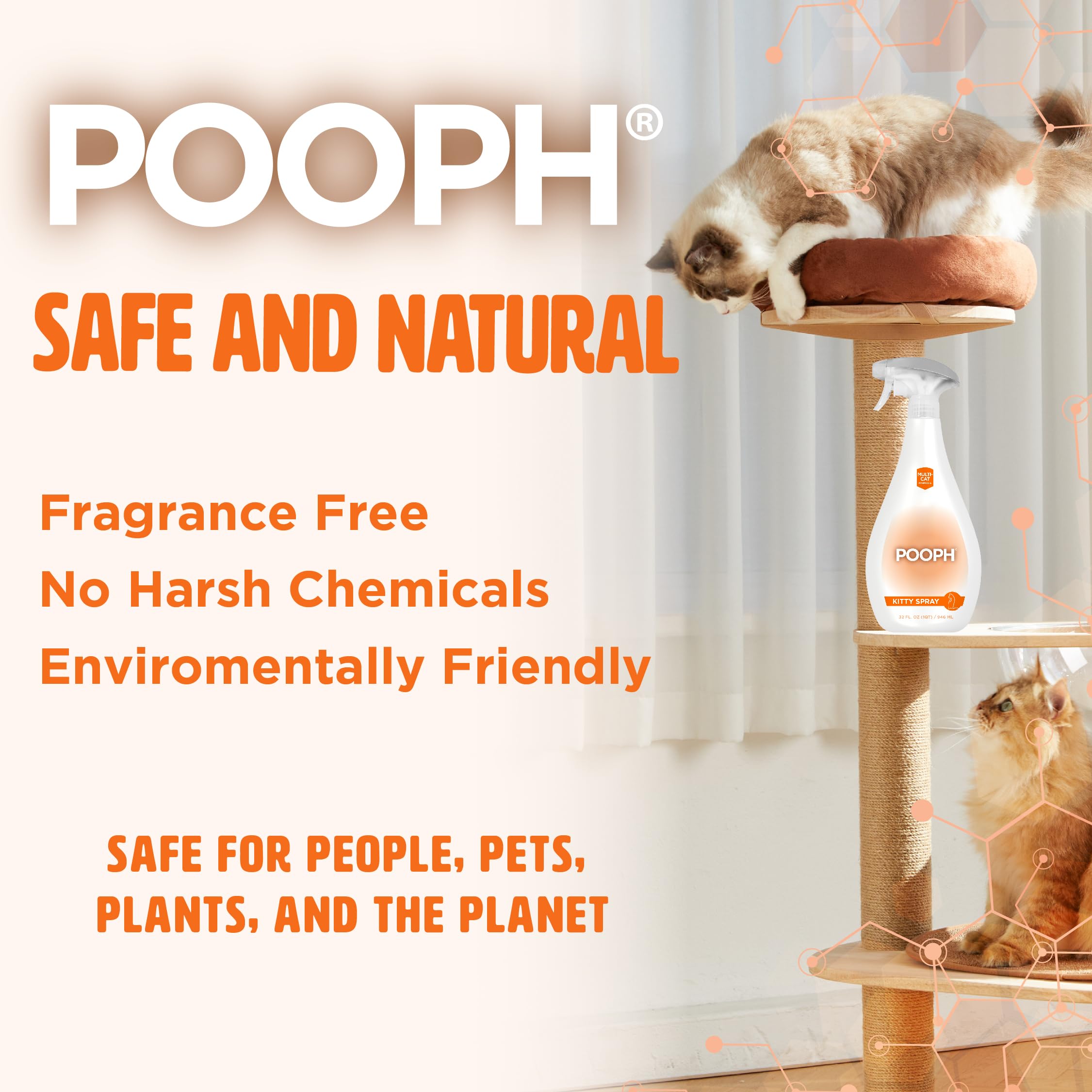 Pooph Kitty Litter Box Deodorizer, 32Oz Spray - Dismantles Odors On A Molecular Basis, Cats, Freshener, Eliminator, Urine, Poop, Pee, Deodorizer, Natures, Fresh, Clean, Furniture, Potty, Safe