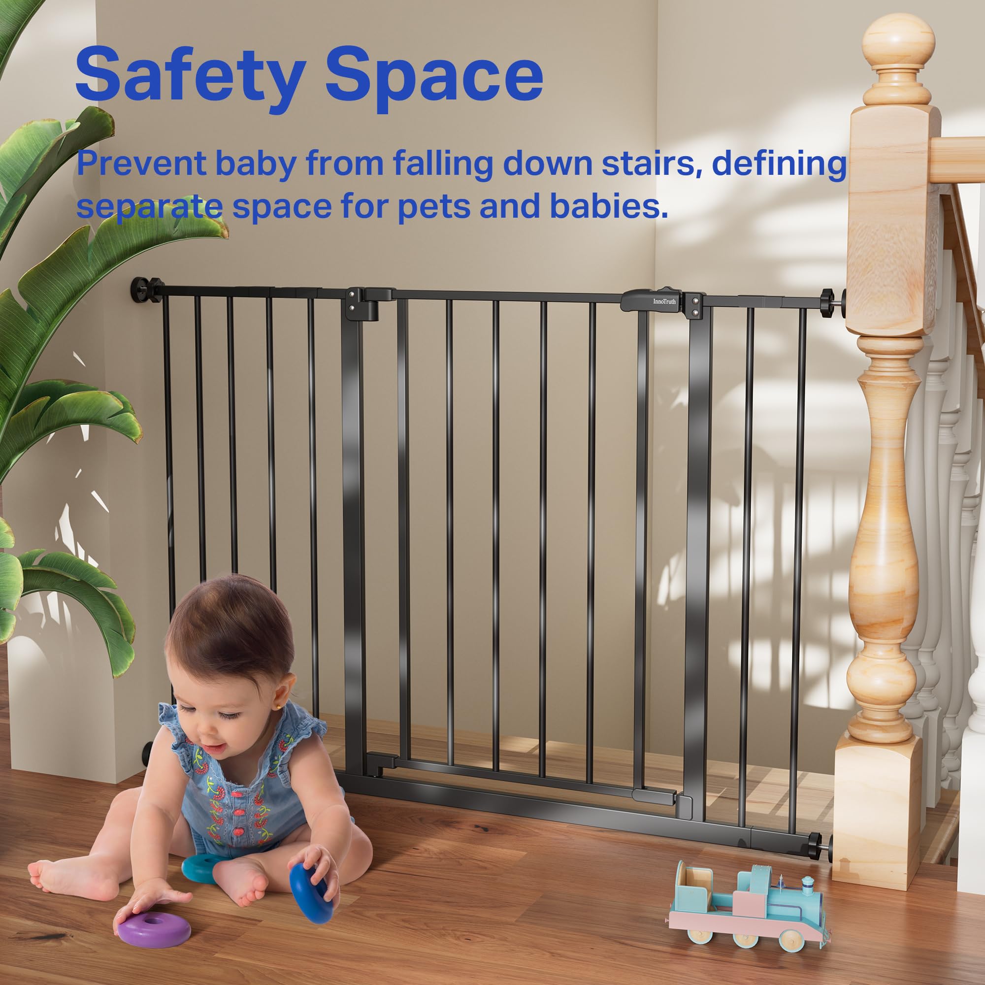InnoTruth 28.9-45.3 Baby Gate for Stairs, 30 Tall Dog Gate for the House One-Hand Opening, Baby Essencial New Parents Puppy Door