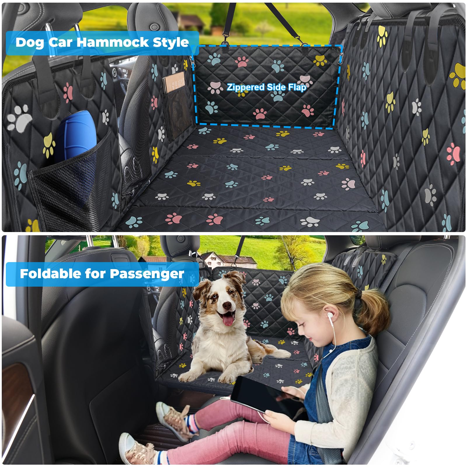 Urpower Back Seat Extender For Dogs, Dog Car Seat Cover Hard Bottom Holds 400 Lbs, Waterproof Dog Hammock For Car Pet Backseat P