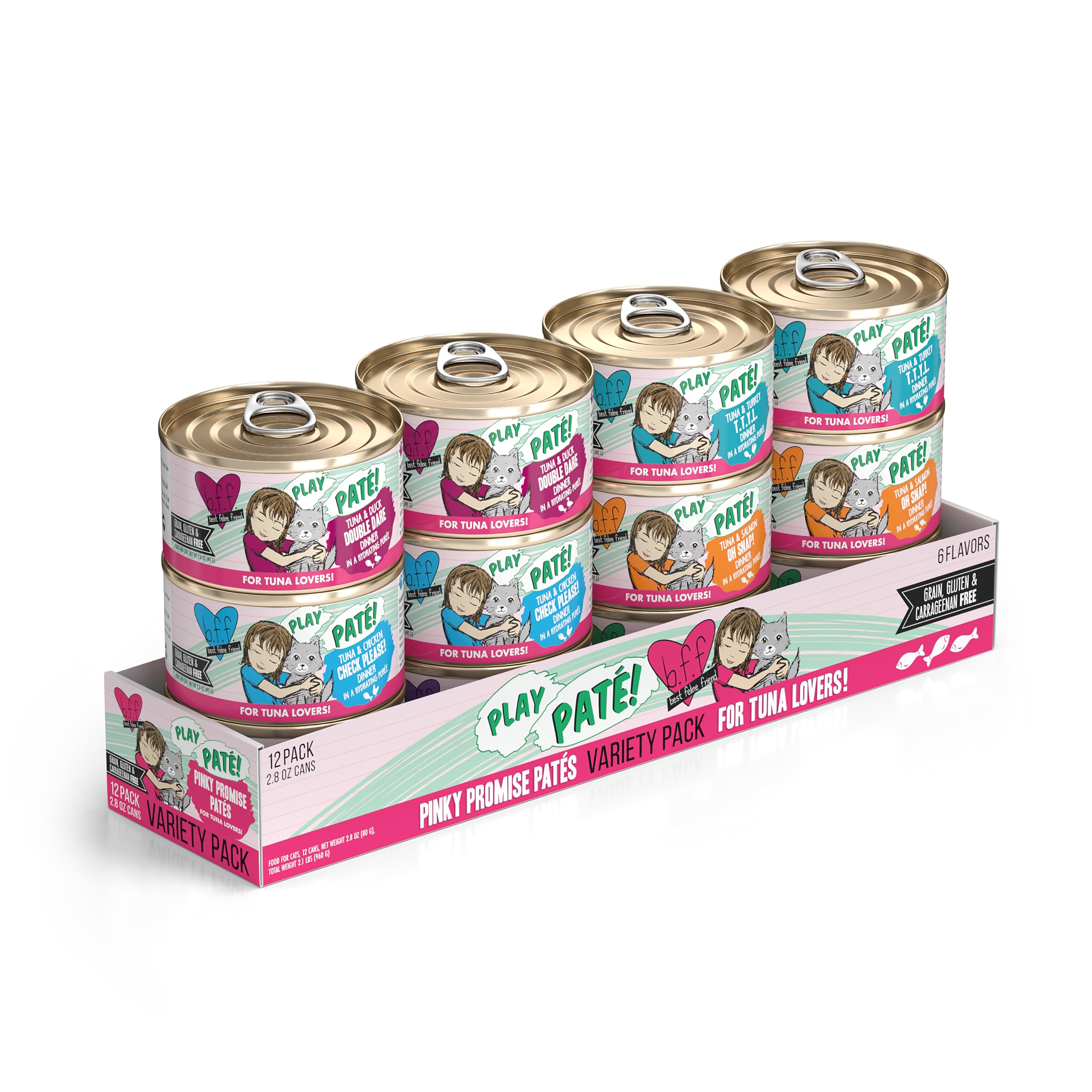 Weruva B.F.F. Play - Best Feline Friend Pat   Lovers, Aw Yeah!, Pinky Promise Pat  s! Variety Pack, 2.8oz Can (Pack of 12)