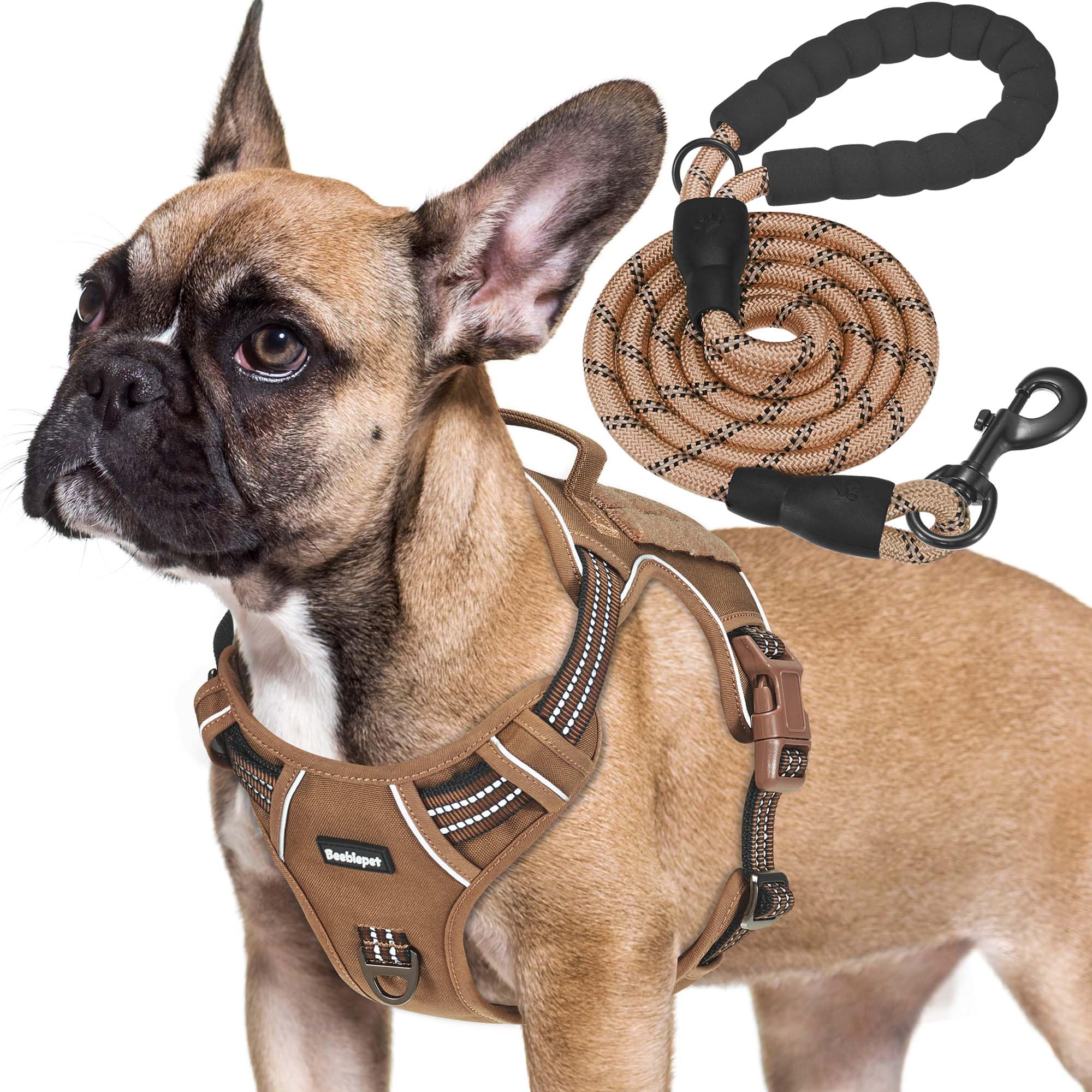 Beebiepet Heavy Duty Tactical Dog Harness For Medium Dogs, Brown, Molle System, Four-Point Adjustment, Anti-Lost Id Tag, Include