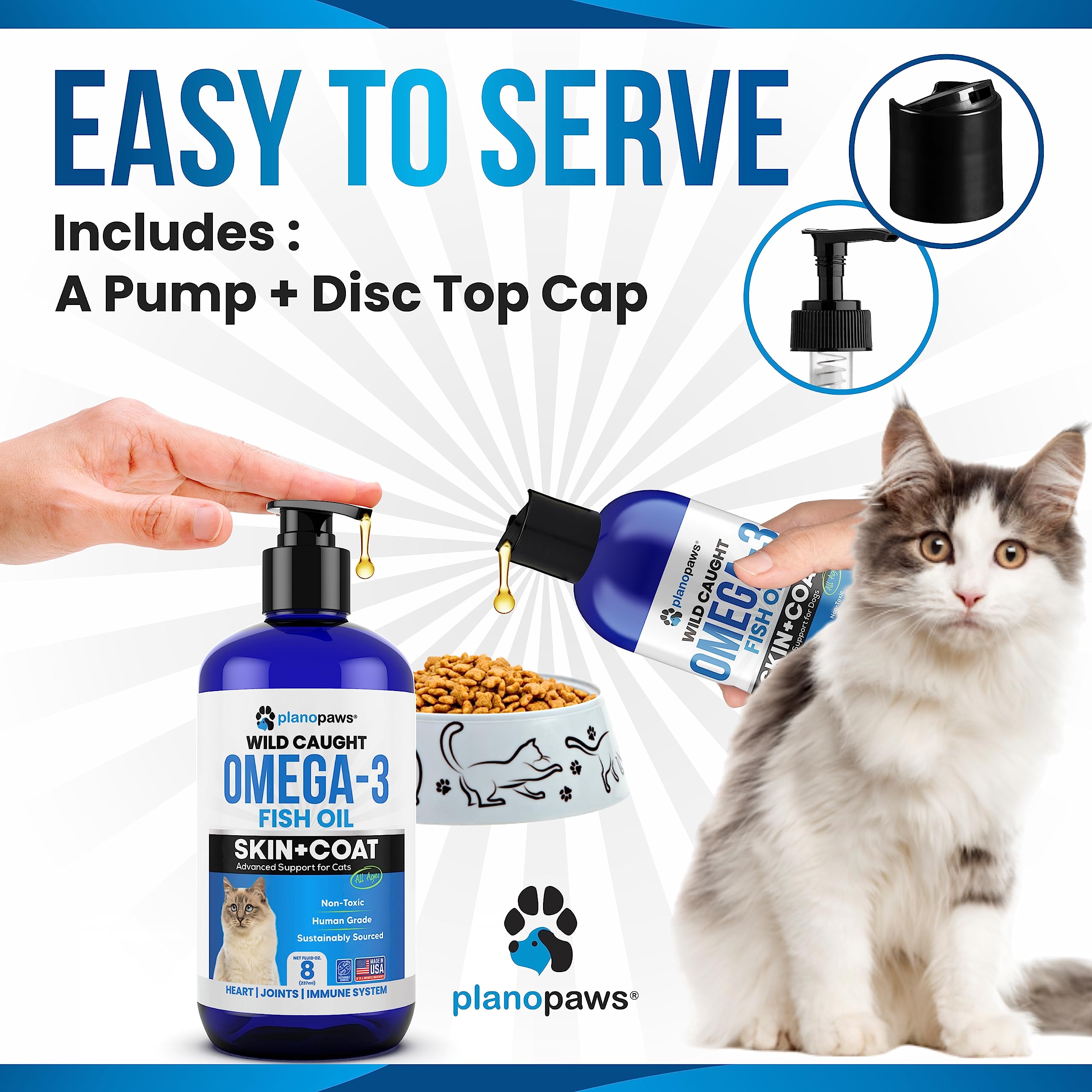 Omega 3 Fish Oil for Cats - Better Than Salmon Oil - Kitten & Cat Vitamins and Supplements - Cat Dandruff Treatment - Liquid Fis
