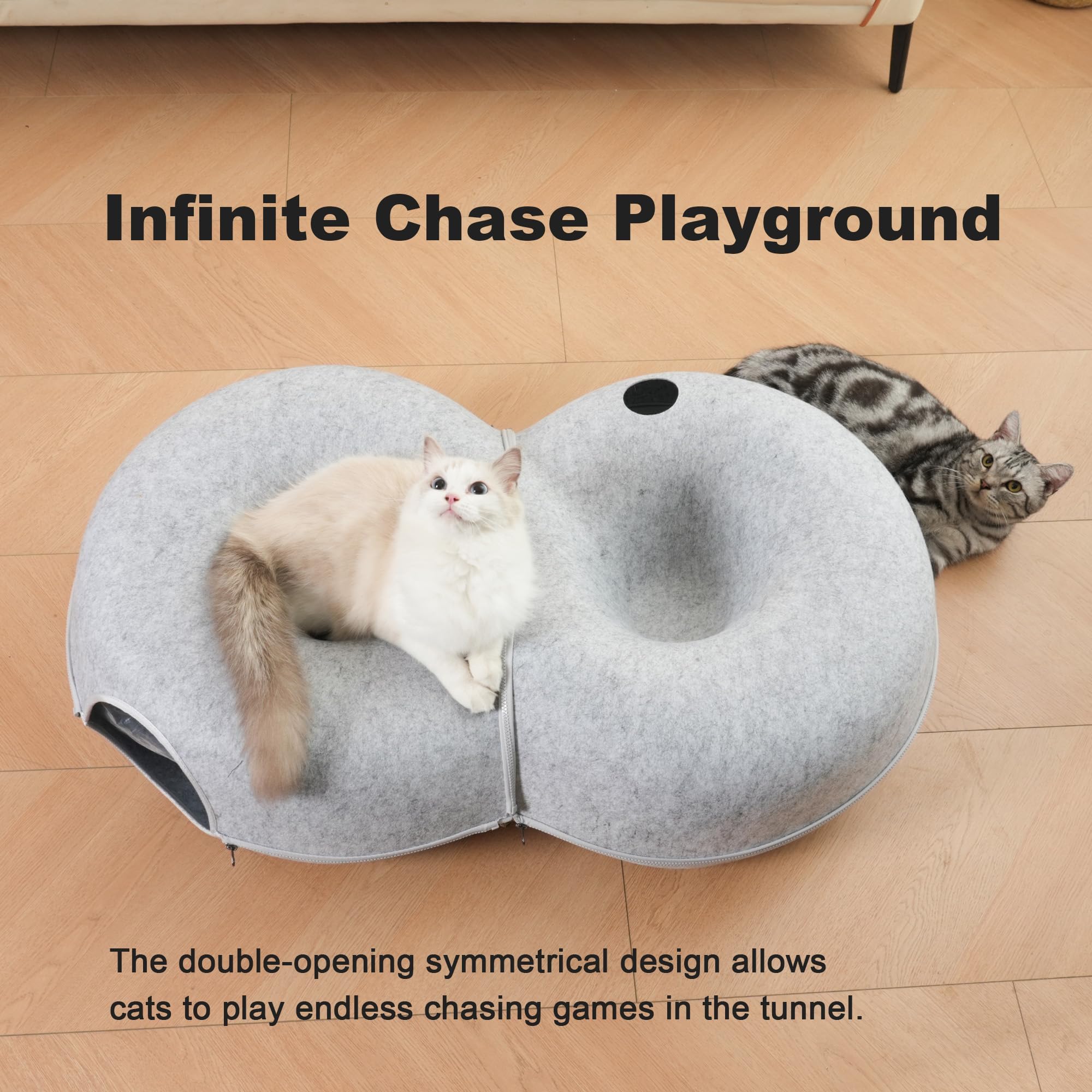 Lovintry 8-Shaped Large Cat Tunnel Bed For Indoor Cats, Infinite Circulation Peekaboo Cat Cave With 12 Toy Balls, Cat Donut Tunn