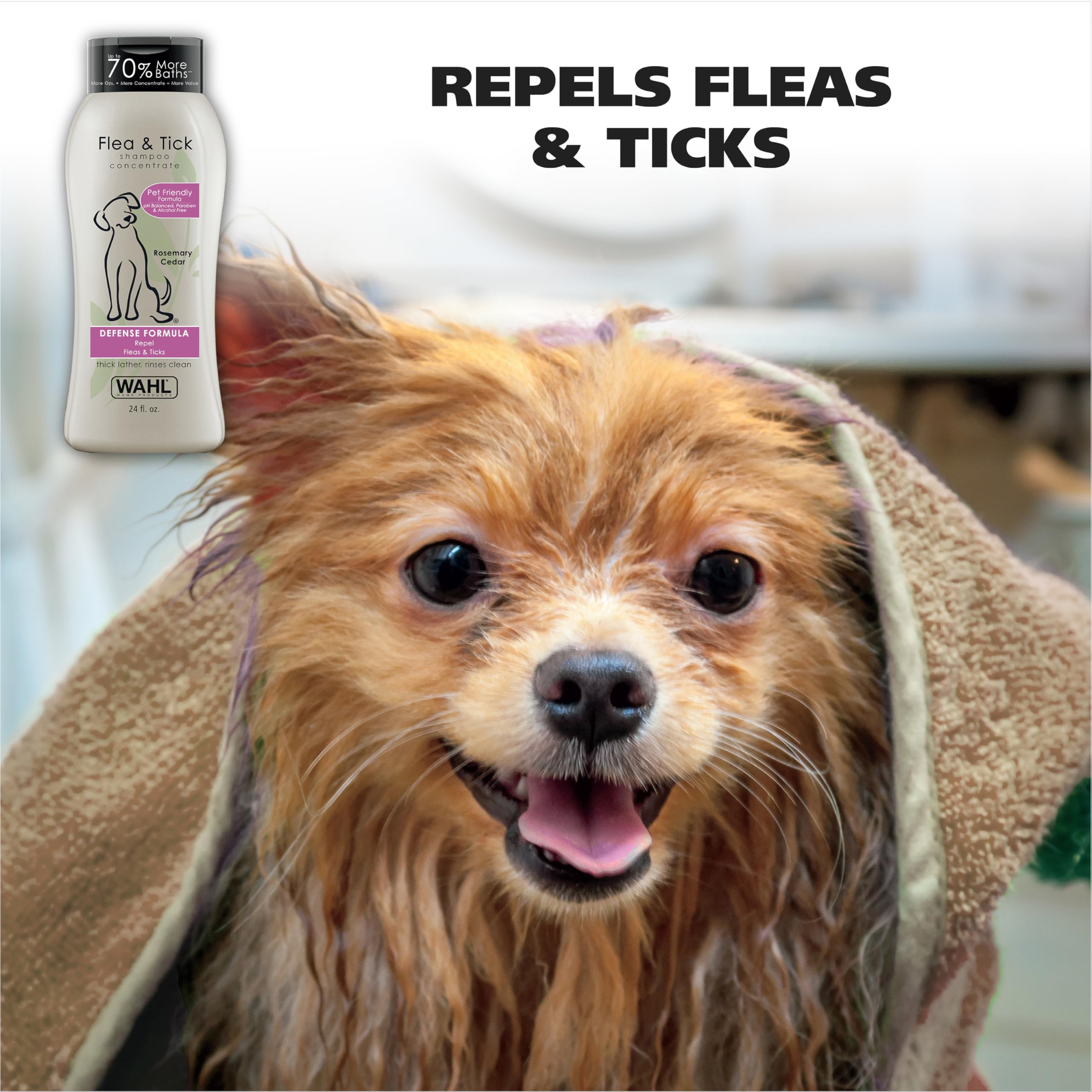 Wahl Flea & Tick Repelling Dog Shampoo - Defense Formula with Rosemary & Cedar, 24 Oz - Effective Pet Care Solution