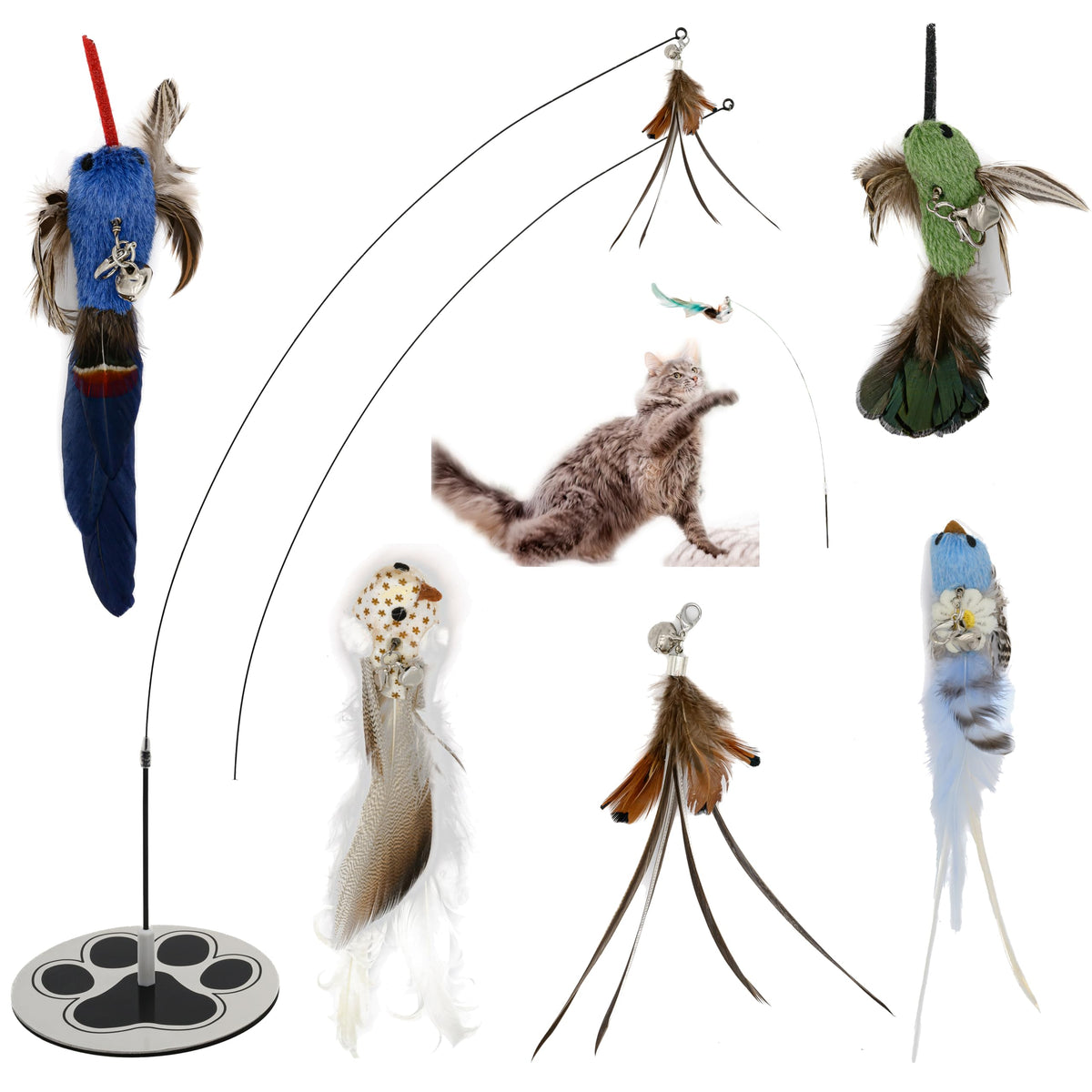 Gadgetsology Interactive Bird Simulation Cat Toy Set Interactive Cat Toys For Indoor Cats Cat Feather Toy 5 Replacement Birds Re