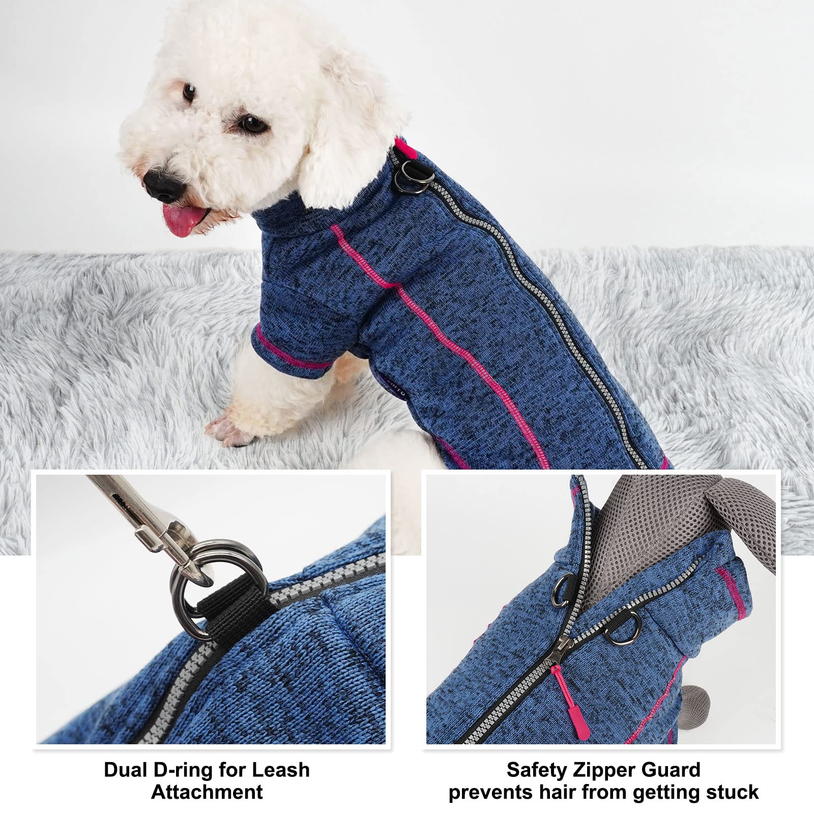 cyeollo Dog Sweater Jacket Coat with Zipper Reflective Jackets with D Ring Step in Dog Winter Coats Fleece Sweaters Pet Clothes