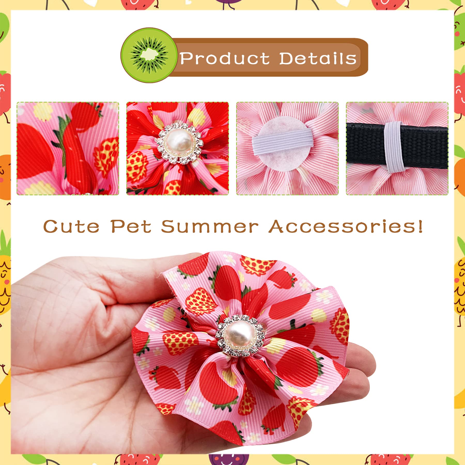 Jpgdn 12Pcs Dog Collar Flowers Bows Attachment Sliders Summer Fruit For Small Medium Girl Female Cat Puppy Alpaca Rabbit Neck Bo