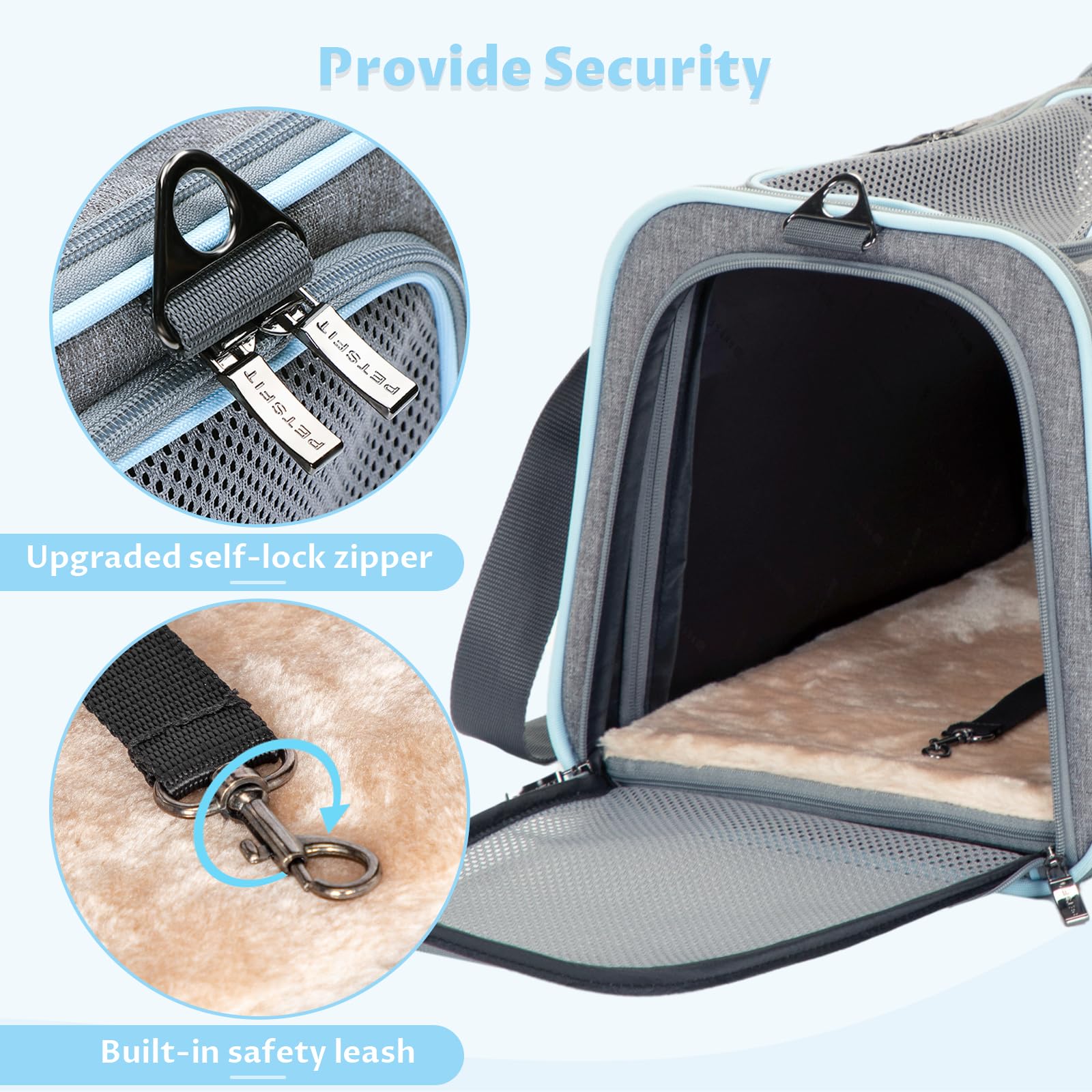 Petsfit Small Cat Carrier Soft Airline Approved Expandable Carrier For Kitten Puppy Bunny, 16''X10''X9