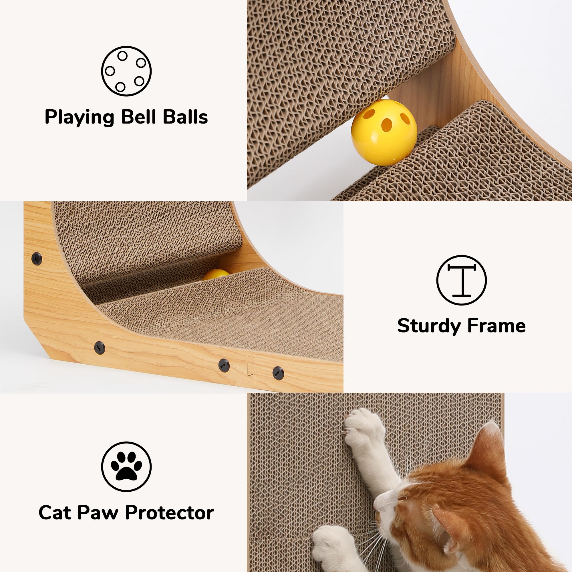 FUKUMARU Cat Scratcher, 32.7 Inch L Shape Cat Scratch Pad Wall Mounted, Cat Scratching Cardboard with Ball Toy for Indoor Cats,