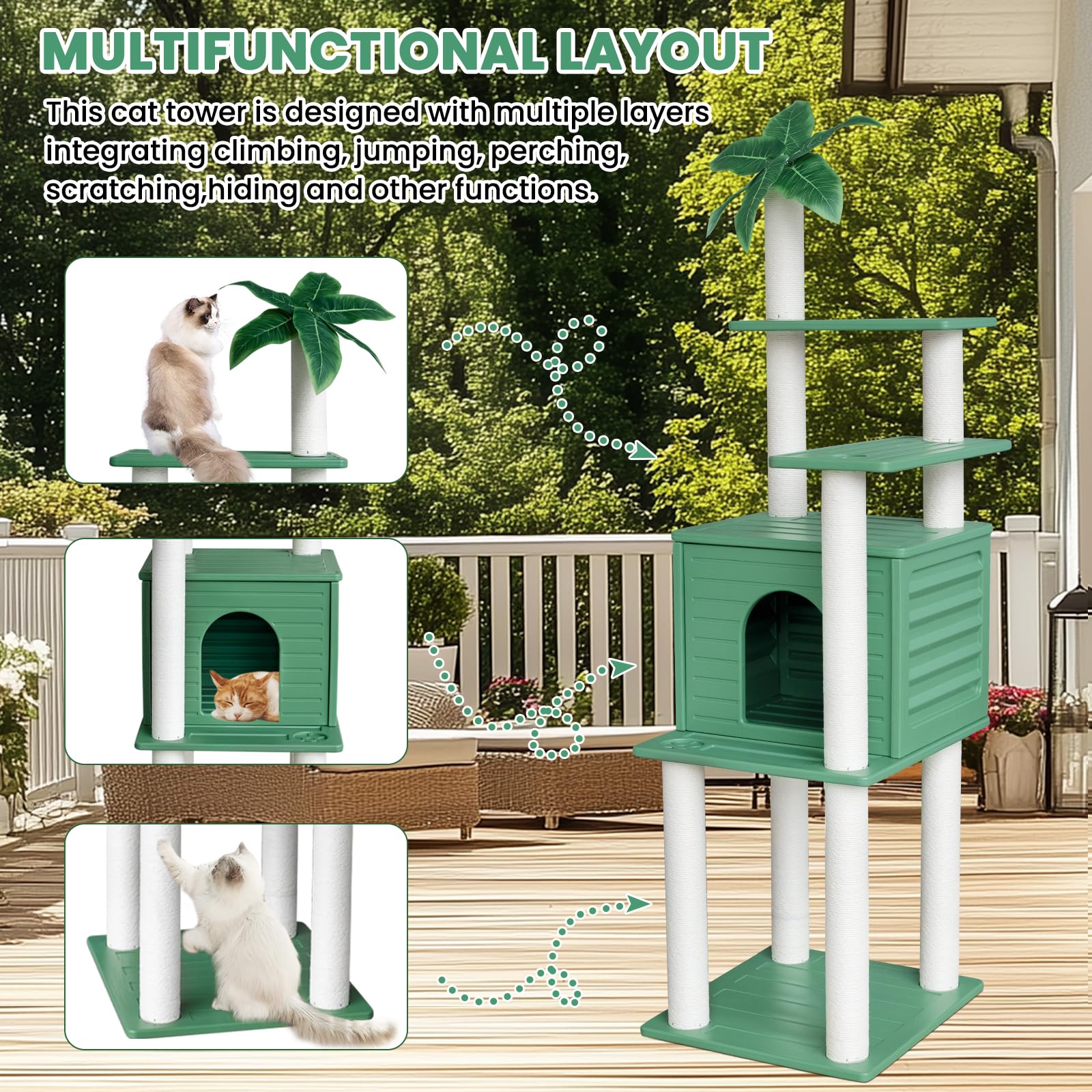 Maohegou 72 Inches Tall Cat Tree, Outdoor Cat House, Weatherproof Large Cat Condo With Cat Scratch Post, For Outdoor And Indoor