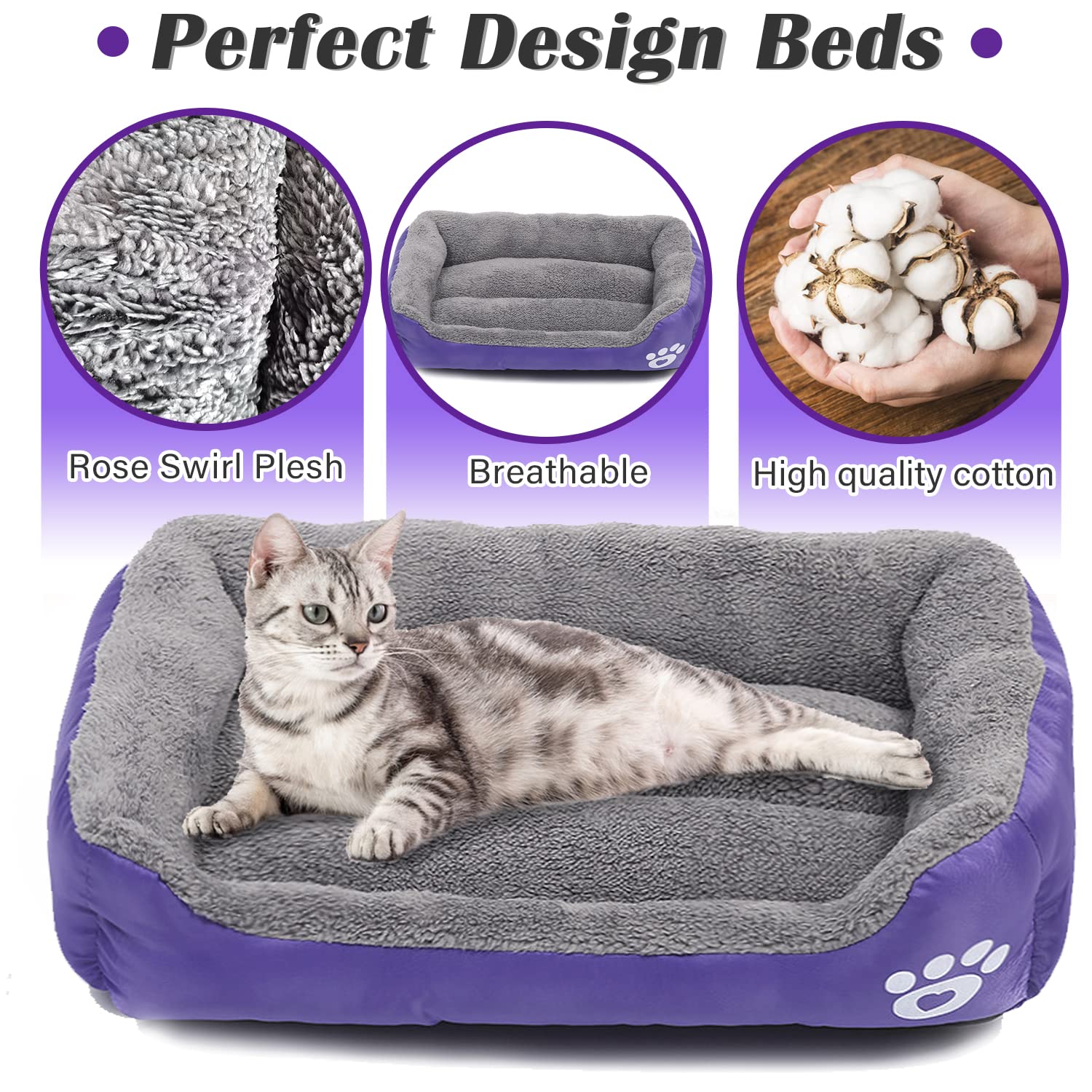 Resulzon Square Dog Cat Beds Mattress Washable Pads Room, Soft Plush Faux Fur Sleeping Pet Fleece Bed Mat For Small Medium Doggy