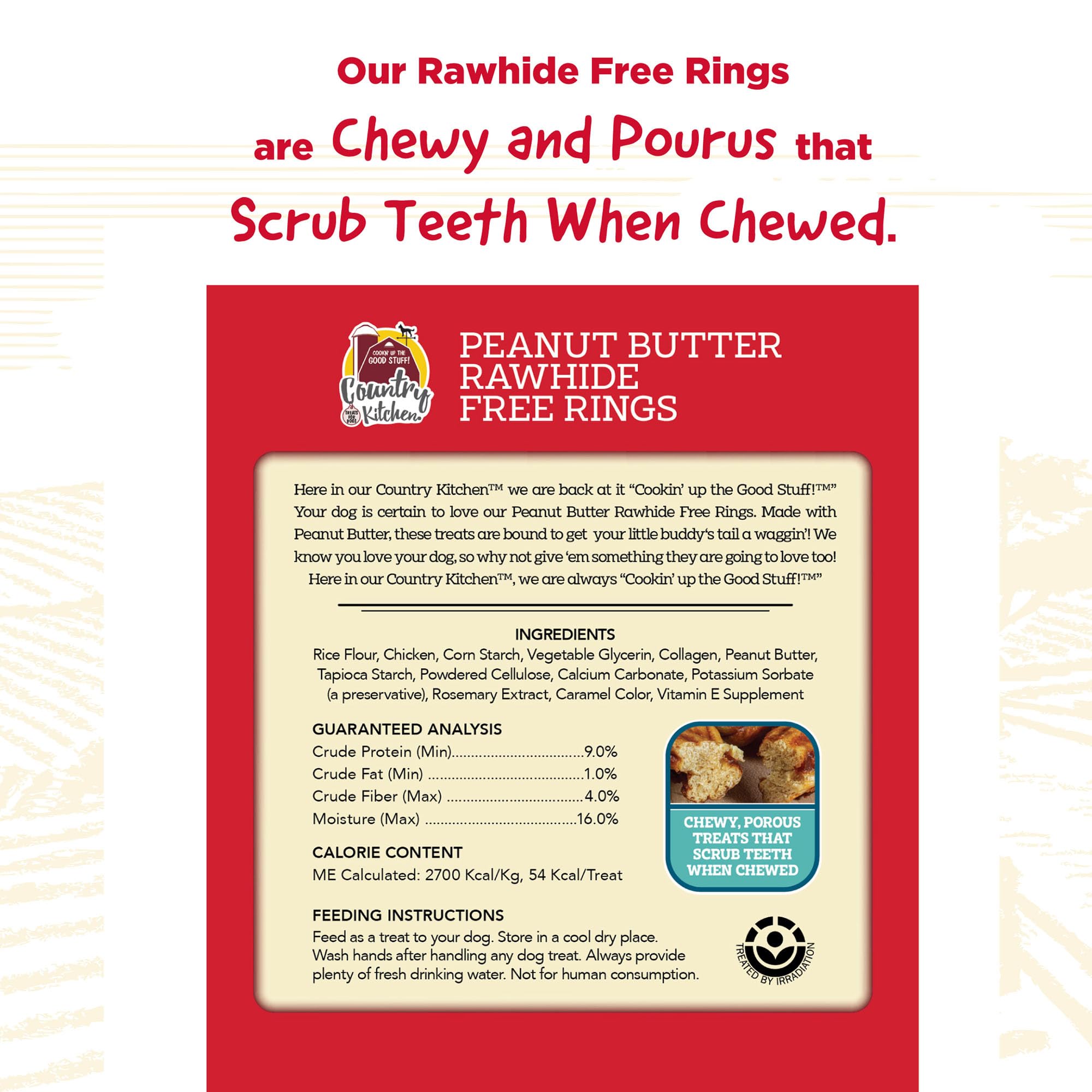 Country Kitchen Peanut Butter Rawhide Free Rings Dog Chews, 21 Count