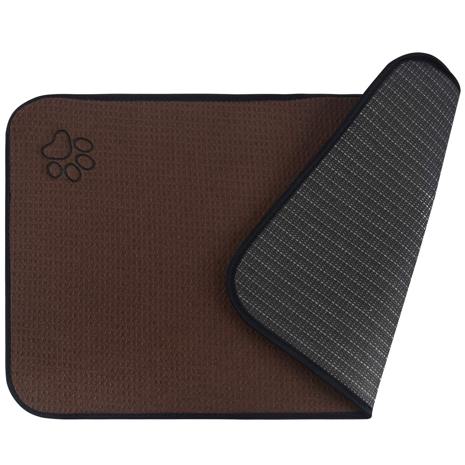 Sinland Microfiber Large Pet Food Mat Dog Feeding Mat Pet Bowl Mat with AntiSkid Backing 21 Inch x 32 Inch Brown