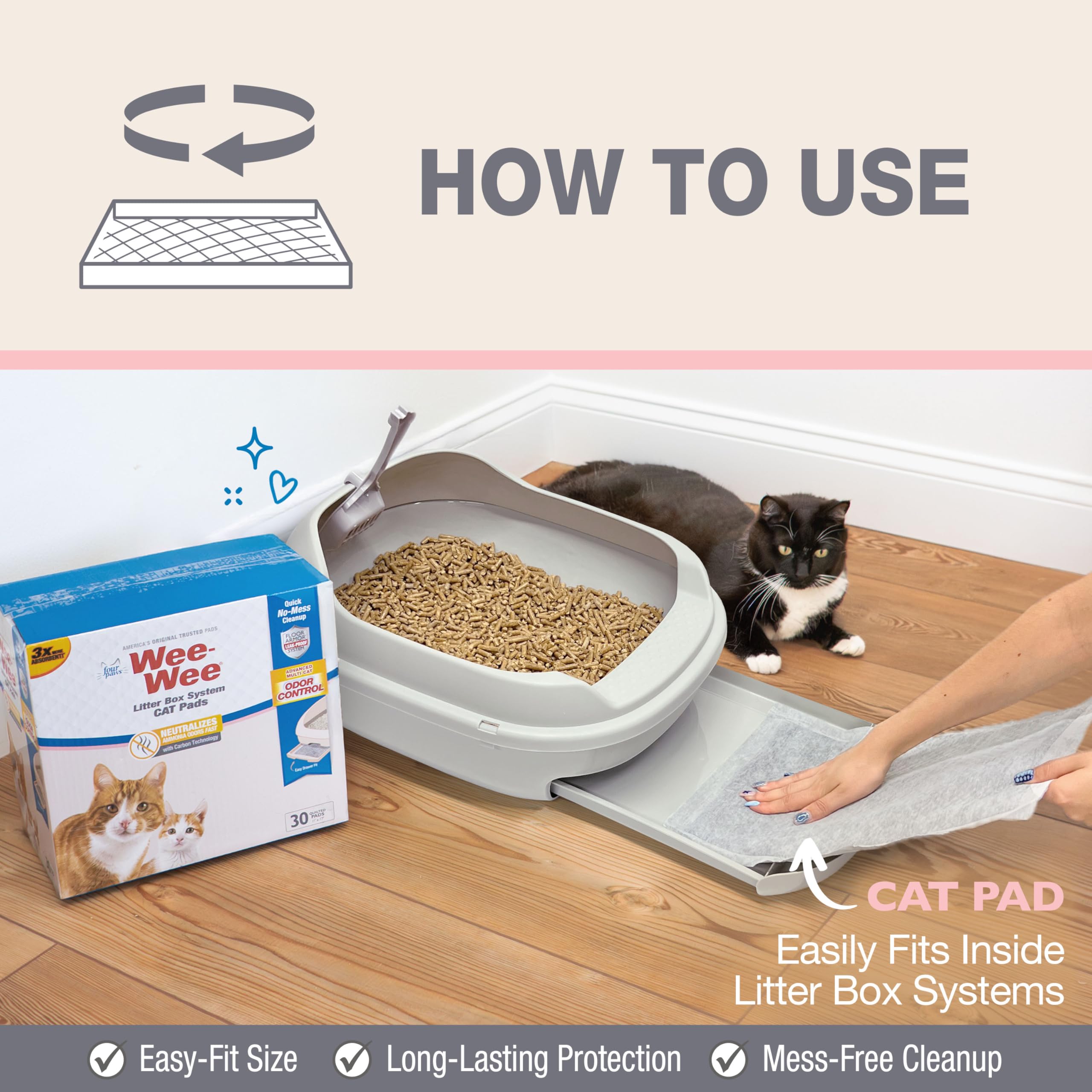 Four Paws Wee-Wee Litter Box System Cat Pads Refills, Advanced Multi-Cat Odor Control with Carbon Charcoal Technology, Litter Bo