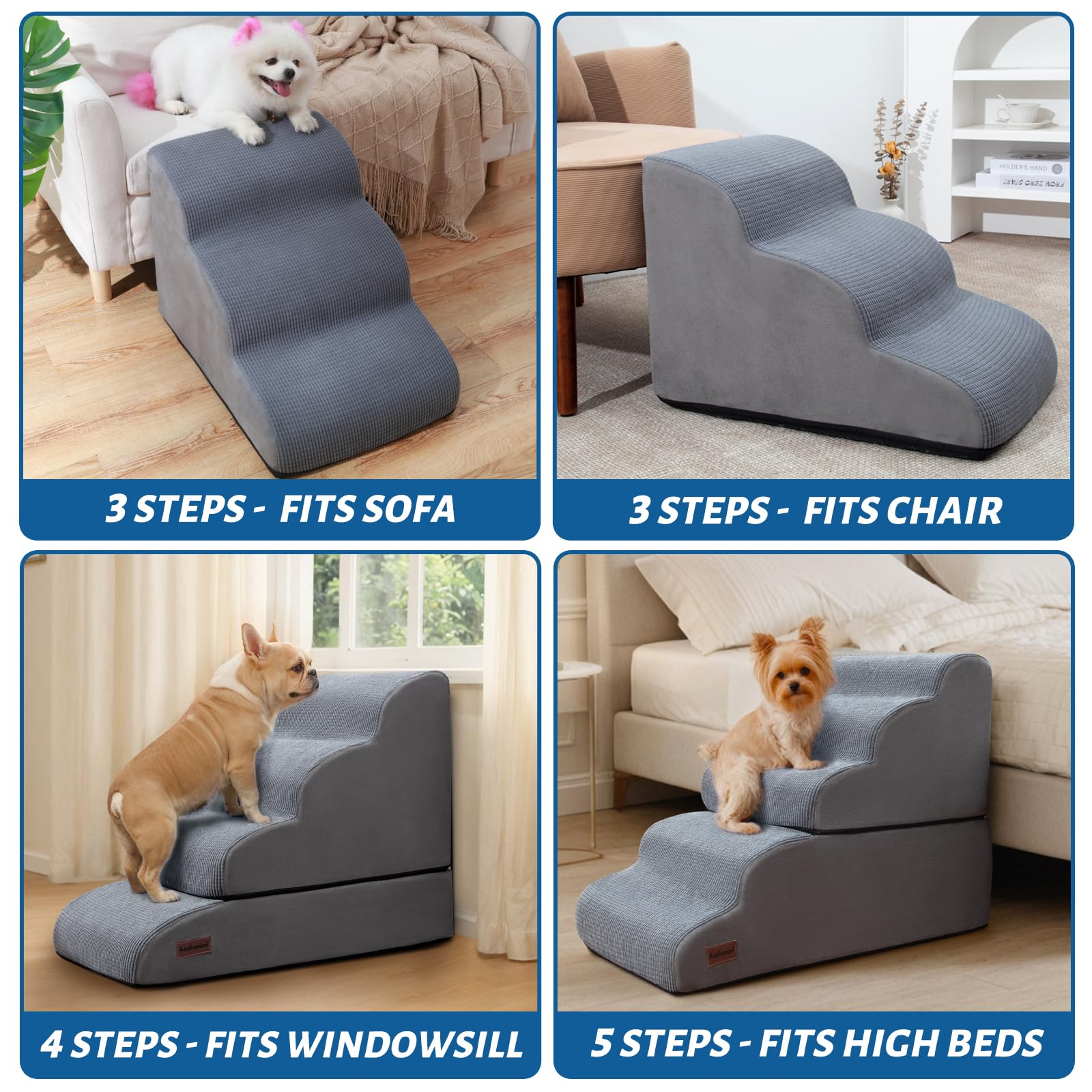 Dog Stairs and Ramp for High Bed, 5-Step Dog Steps for Small Dogs and Cats,Non-Slip Pet Stairs Suitable High Bed Climbing