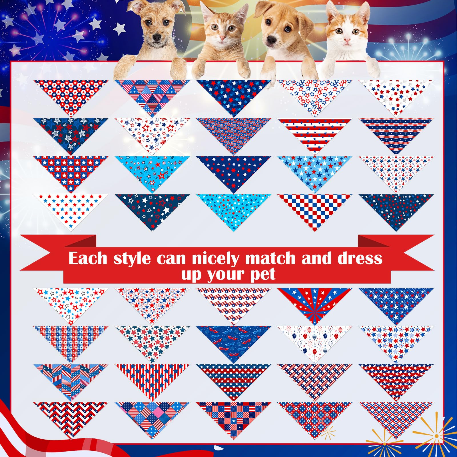 Aliceset 240 Pcs 4Th Of July Dog Bandana Bulk American Independence Pattern Printing Dog Kerchief Set Bibs Triangle Pet Scarf So