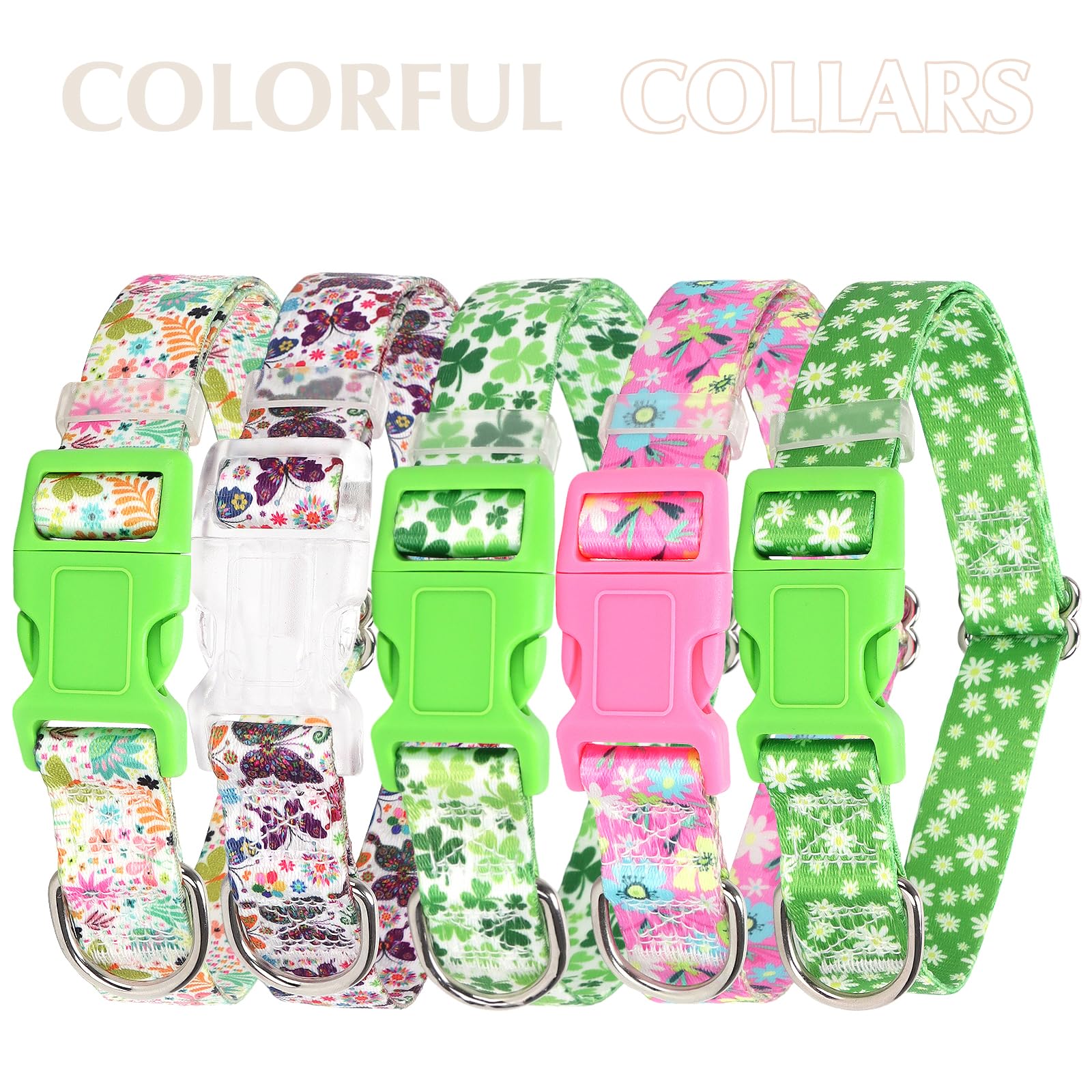 Dog Collar For Medium Dogs, Irish Green Shamrock Clovers Dog Collar For Boy & Girl Dogs, Adjustable Heavy Duty Nylon Collar With