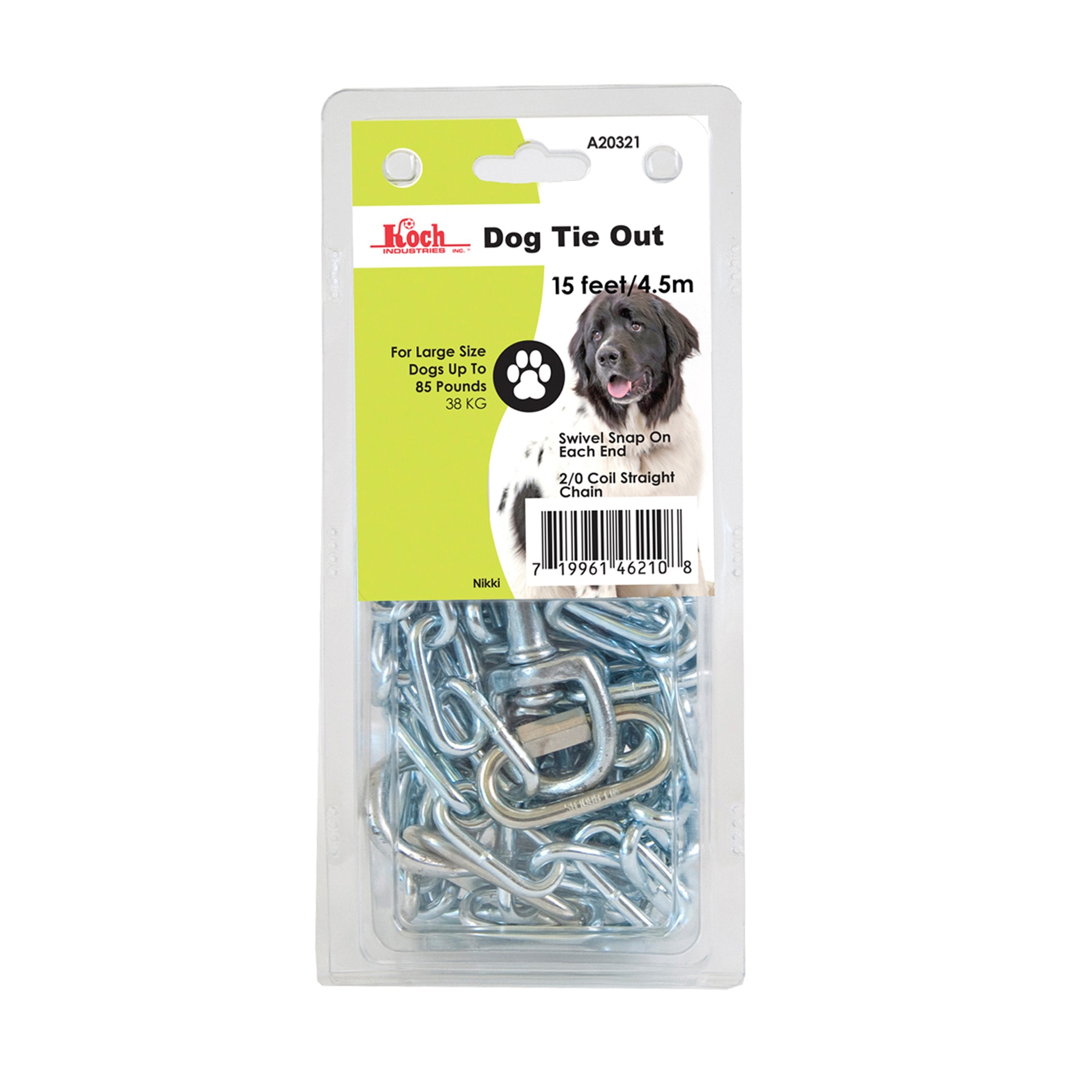 Koch Industries A20321 Dog Chain Tie Out for Large Size Dogs, 15 ft