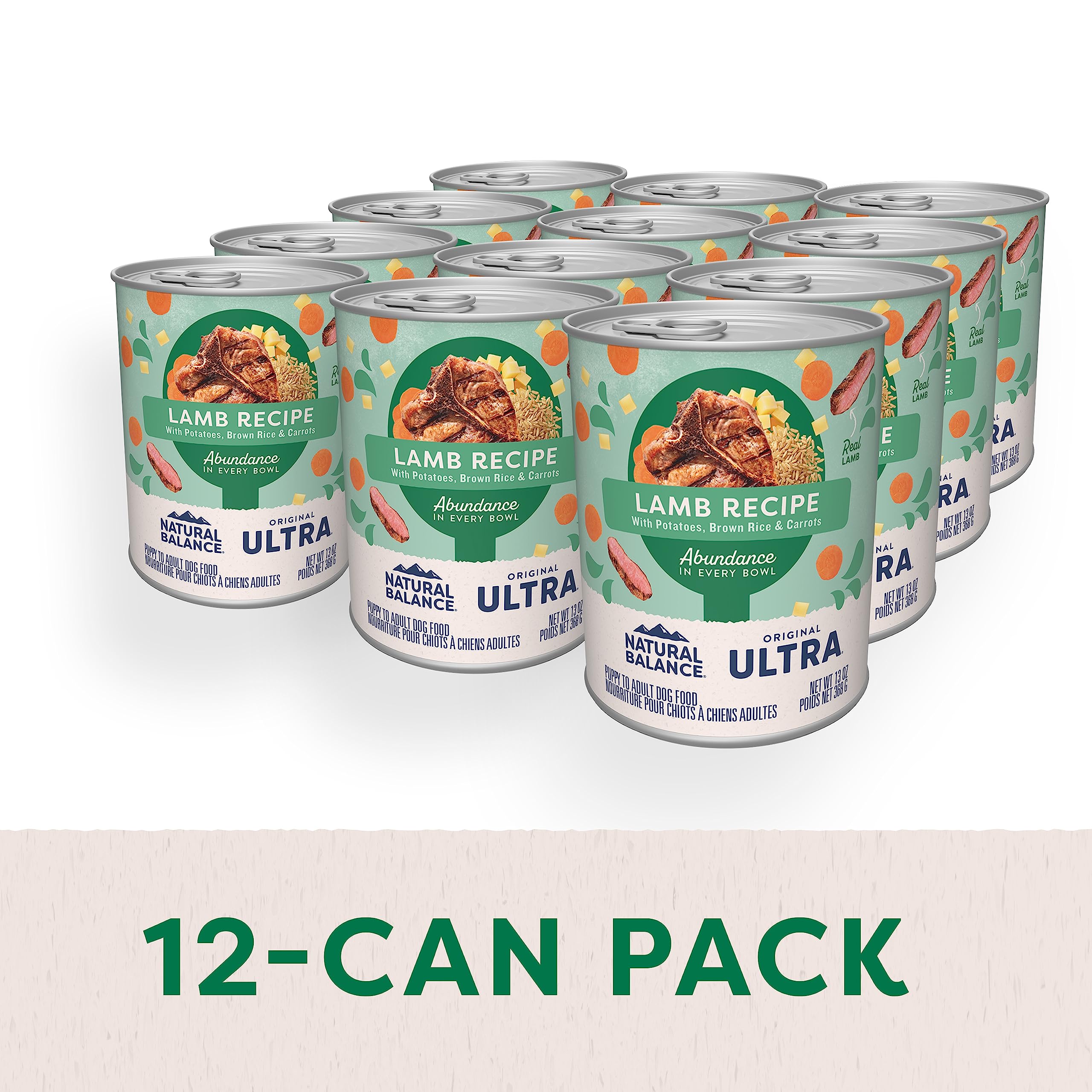 Natural Balance Original Ultra Adult Wet Dog Food, Lamb Recipe with Potatoes, Brown Rice & Carrots, 13 Ounce Can (Pack of 12)