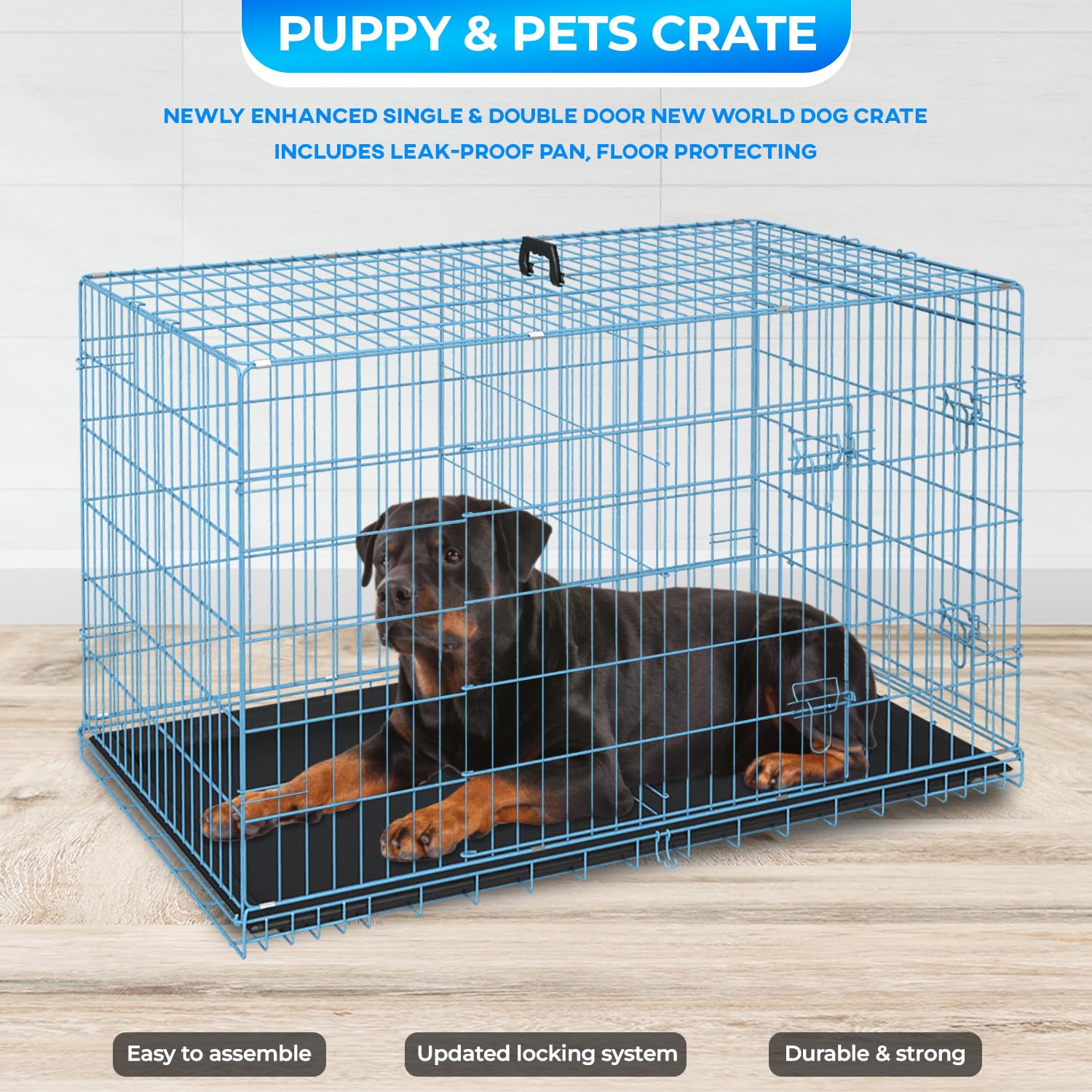 Fdw Dog Crate For Large Dogs 48 Inch Folding Metal Wirepet Cage Double Door W/Divider Panel Indoor Outdoor Kennel Leak-Proof Pla