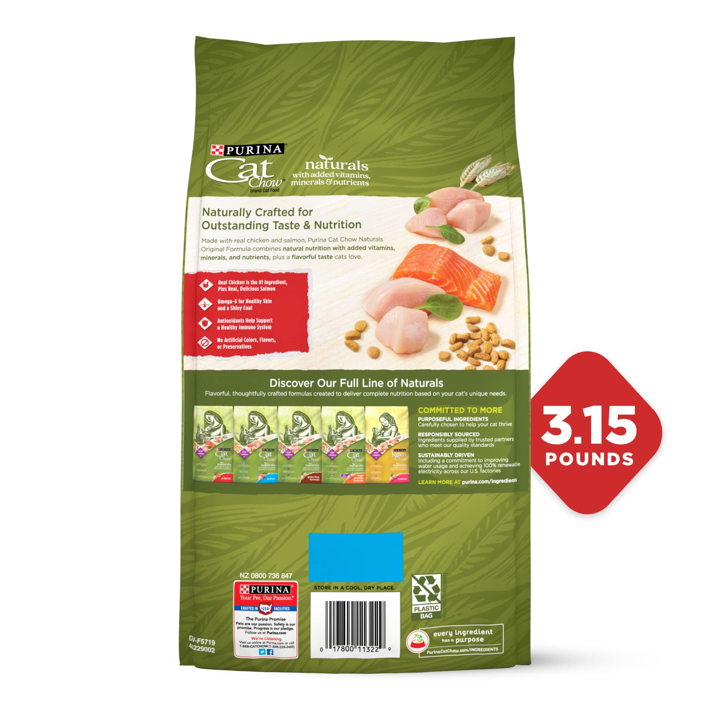 Purina Cat Chow Naturals With Added Vitamins, Minerals and Nutrients Dry Cat Food, Naturals Original - (Pack of 4) 3.15 lb. Bags