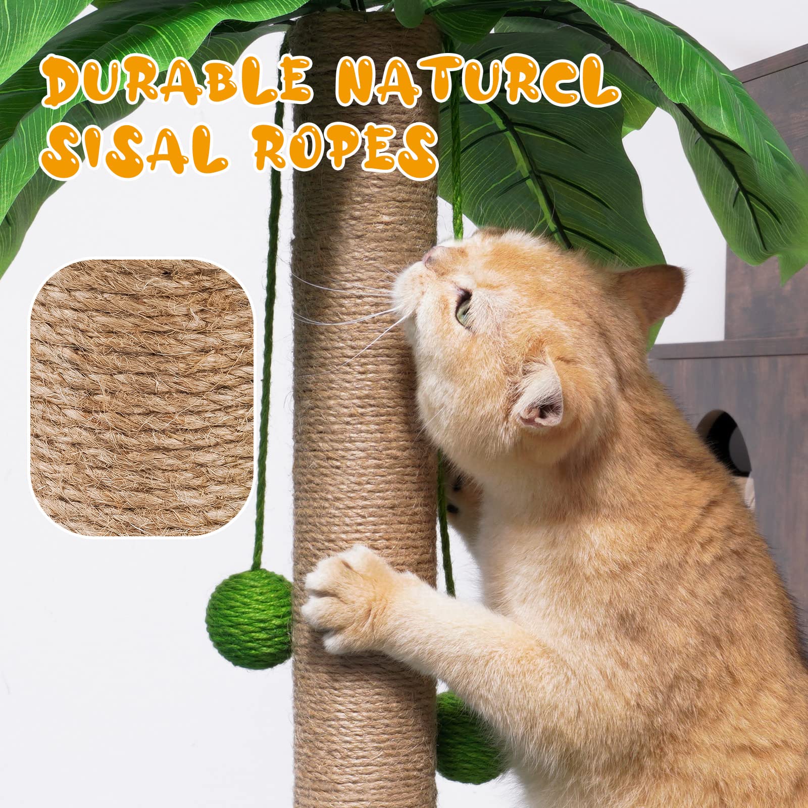 Zoozoo Cat Scratching Post, Cat Coconut Palm Tree For Indoor Kittens With Natural Sisal Scratch Pole Hanging Sisal Ropes And Bal