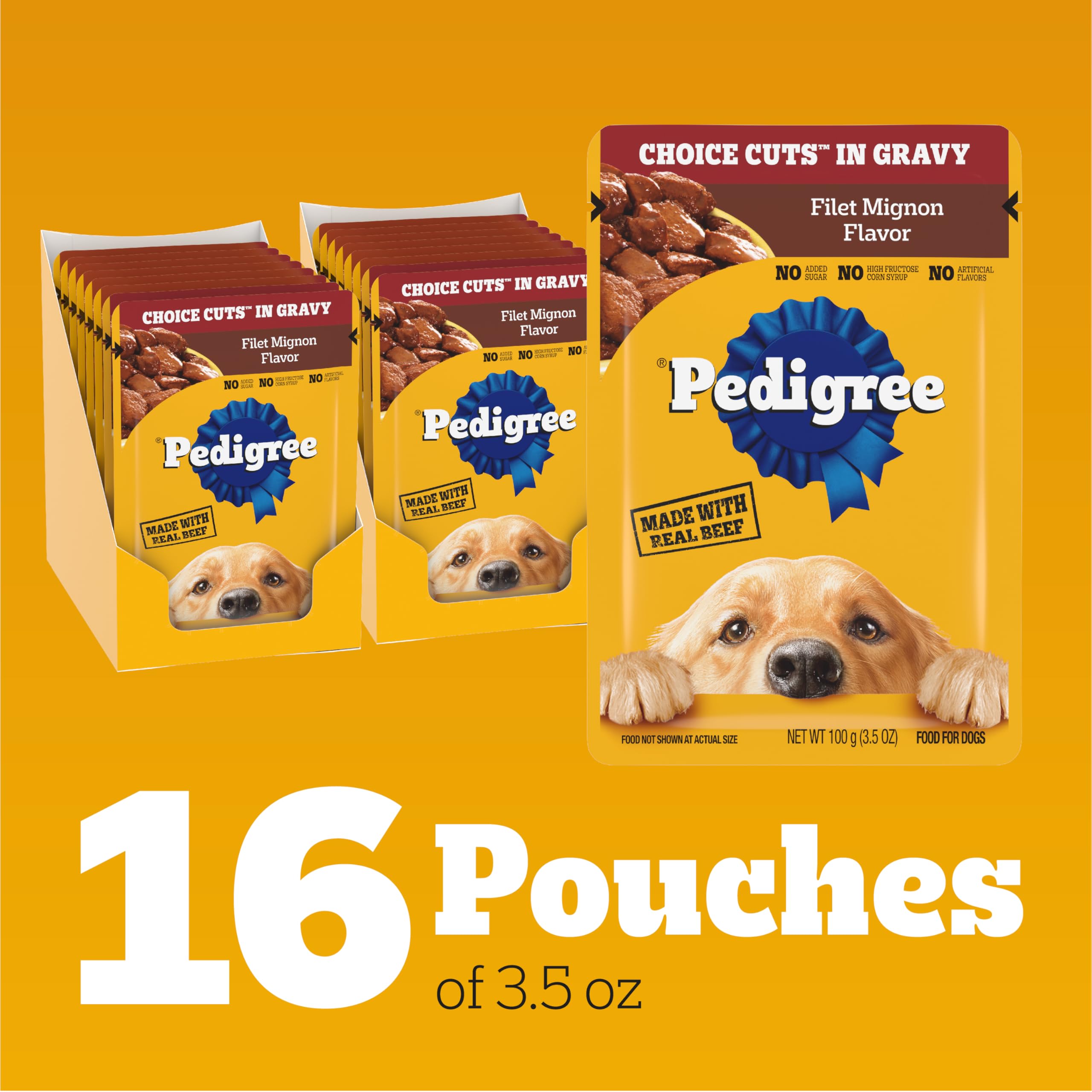Pedigree Choice Cuts In Gravy Adult Soft Wet Dog Food, Filet Mignon Flavor, 3.5 oz Pouches, 16 Pack