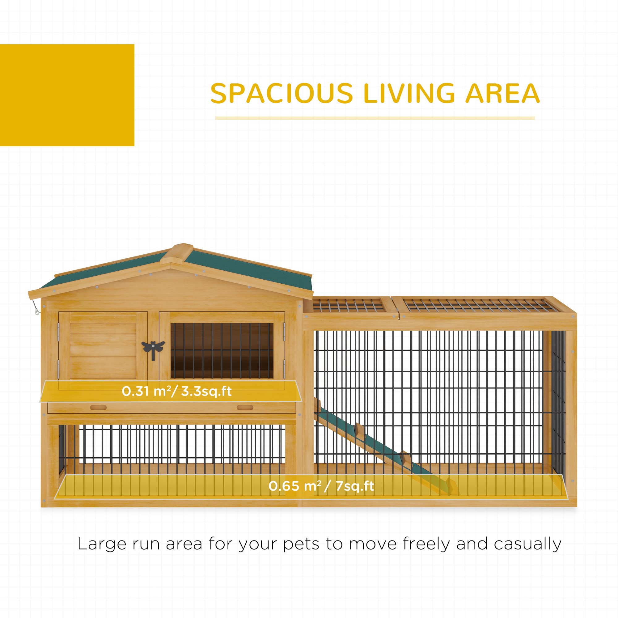 Pawhut Rabbit Hutch, 2 Story Outdoor Bunny Cage With Slide-Out Tray, Run Cage, Openable Top For Rabbits, Guinea Pig, Yellow