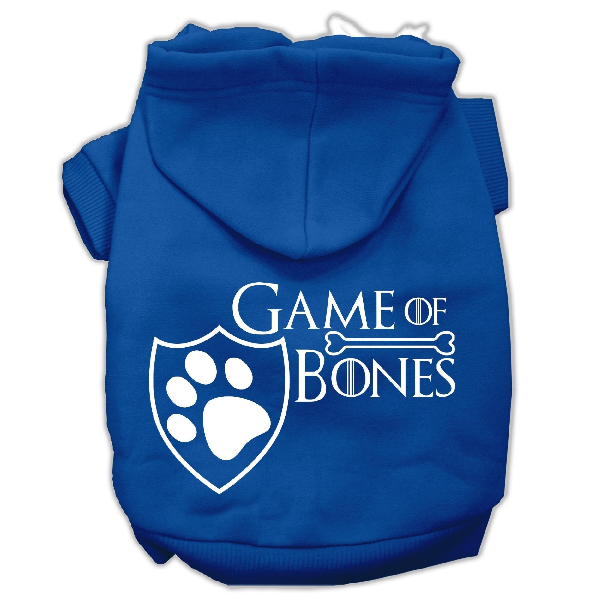 Pet Dog & Cat Hoodie Screen Printed, 'Game Of Bones' Blue Xl (14-20 Lbs.)