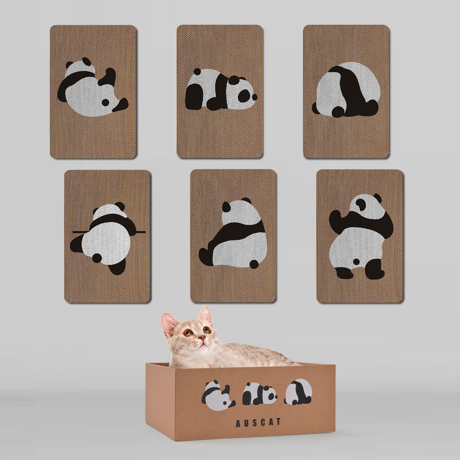 AUSCAT Cardboard Cat Wall Scratcher, 7 cat Scratching Boards with Box, Wall Mounted Cat Scratching Pads for Indoor Cats, Furnitu