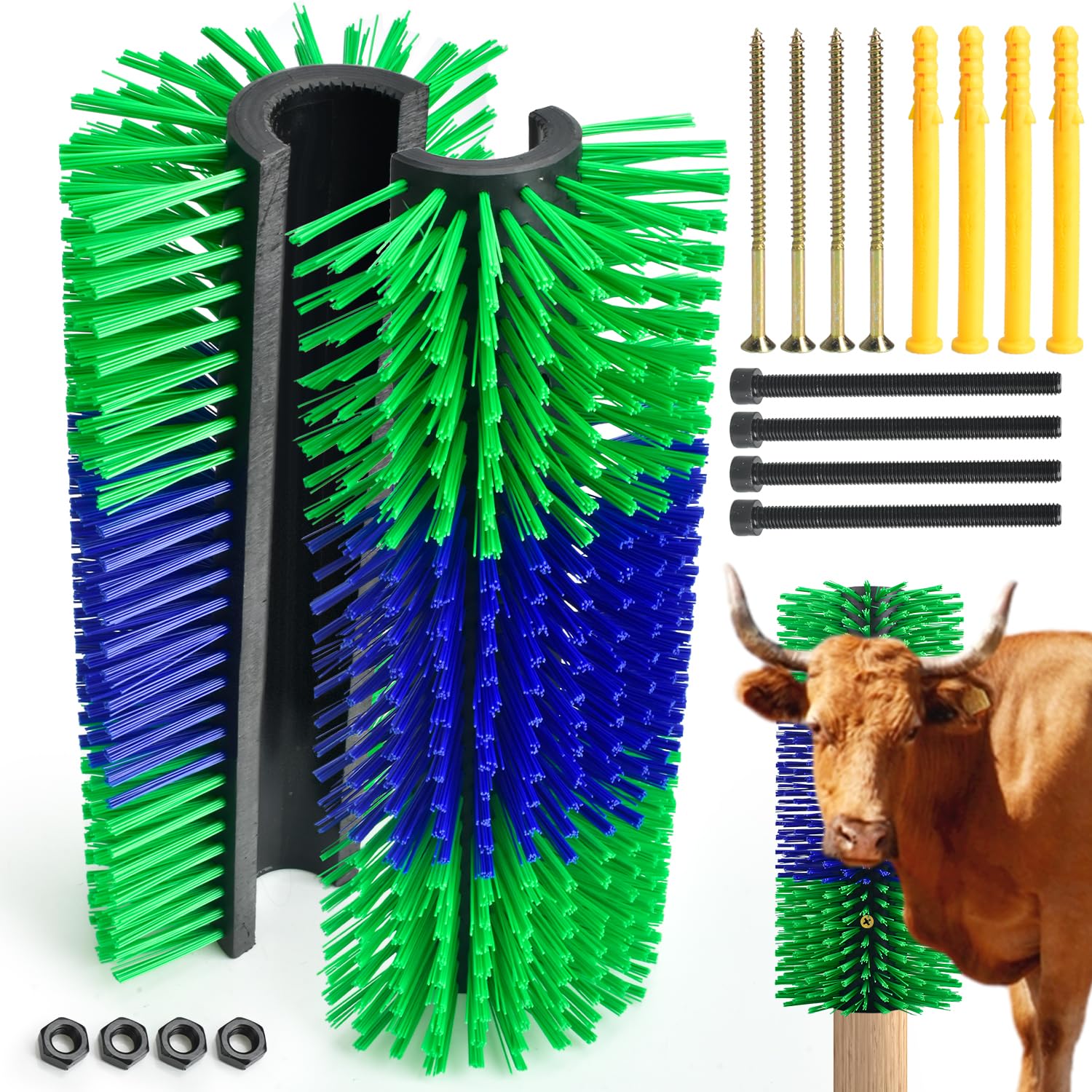 CONLI 2 PCS Livestock Scratching Brush with 8 Screws, Horse Brushes for Grooming, Cow Scratcher Horse Scratching Post for Reliev