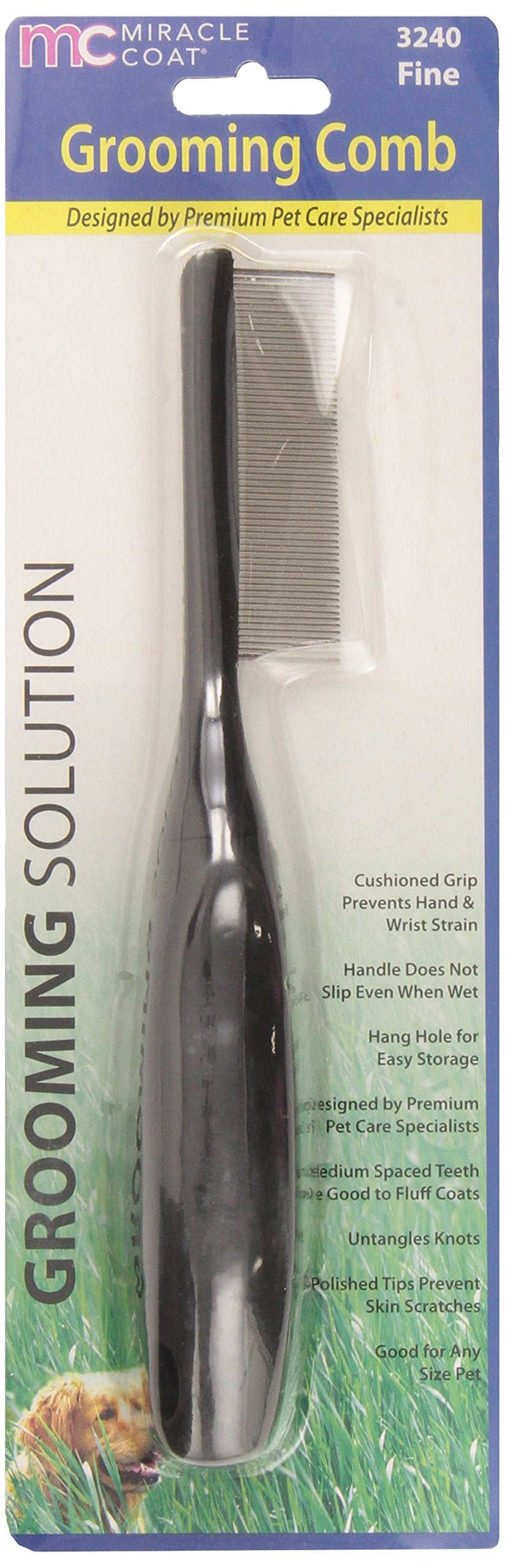 Miracle Care Coat Fine Grooming Comb, Black, 9'' L X 1.25'' W X 1.25'' H (3240)