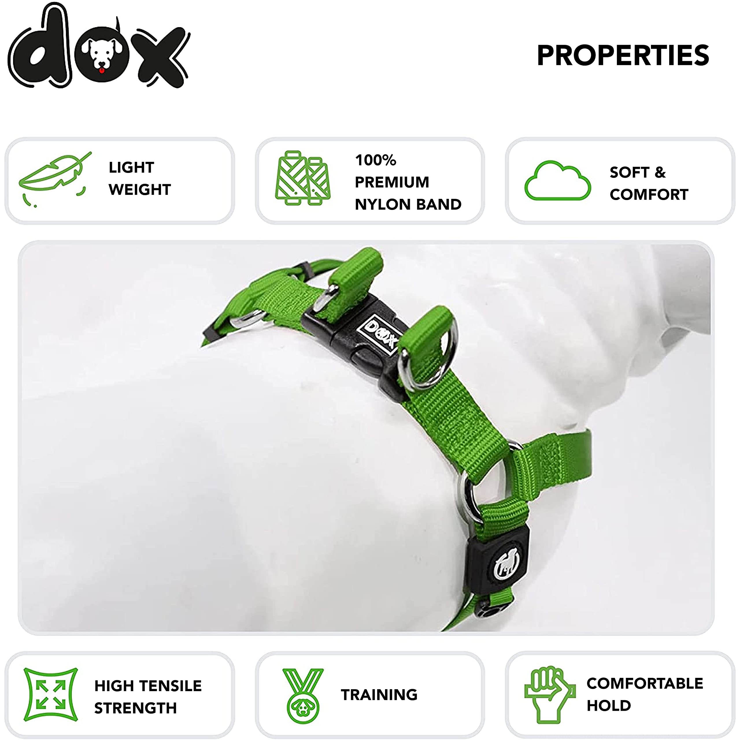 Ddoxx Nylon Step-In Dog Harness - Adjustable Chest Harness Dogs - S (Green), Cat Uti