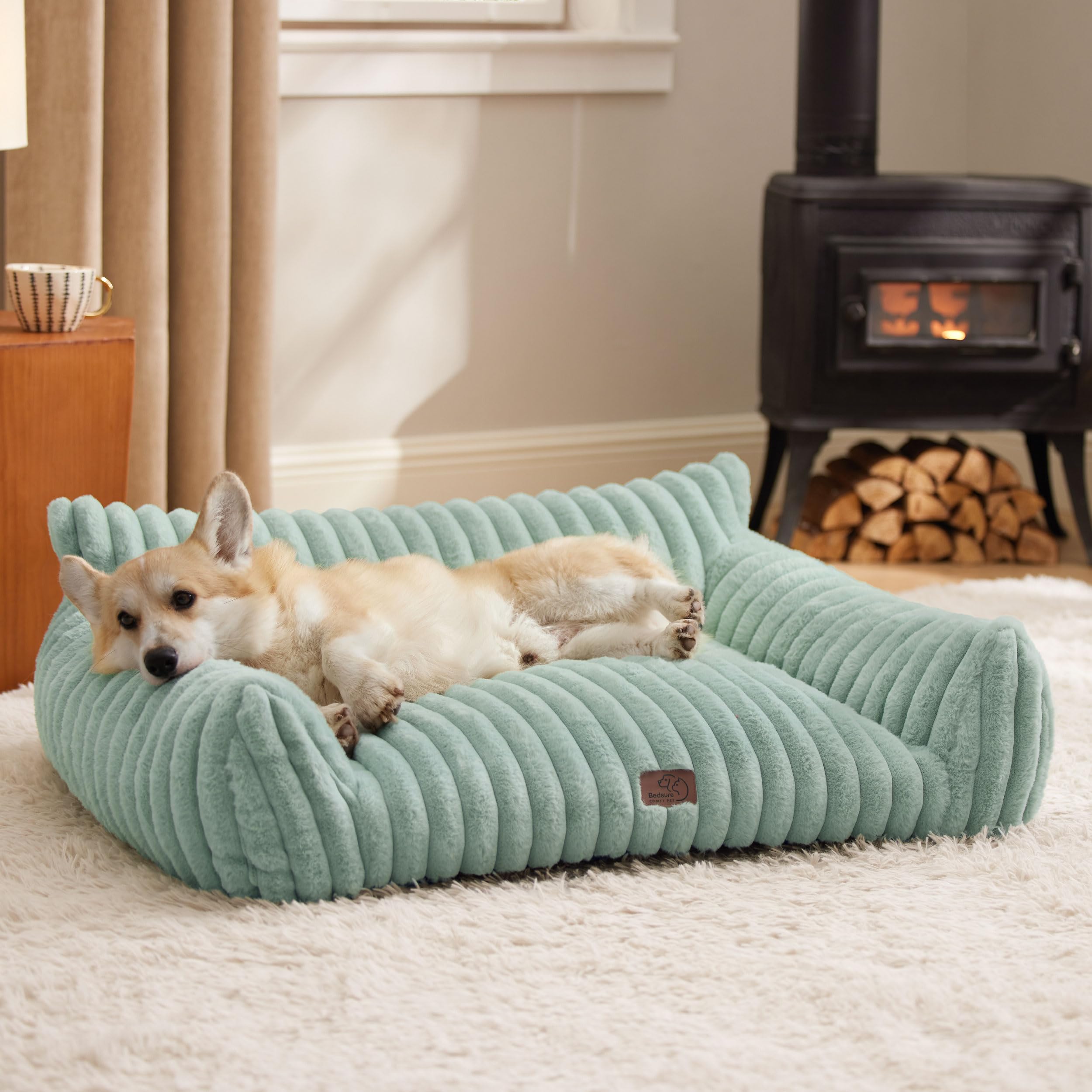 Bedsure Cute Dog Couch For Pets - Fluffy Sofa With Premium Soft Corduroy Fleece, Washable Cover, Supportive Bed For Medium Large